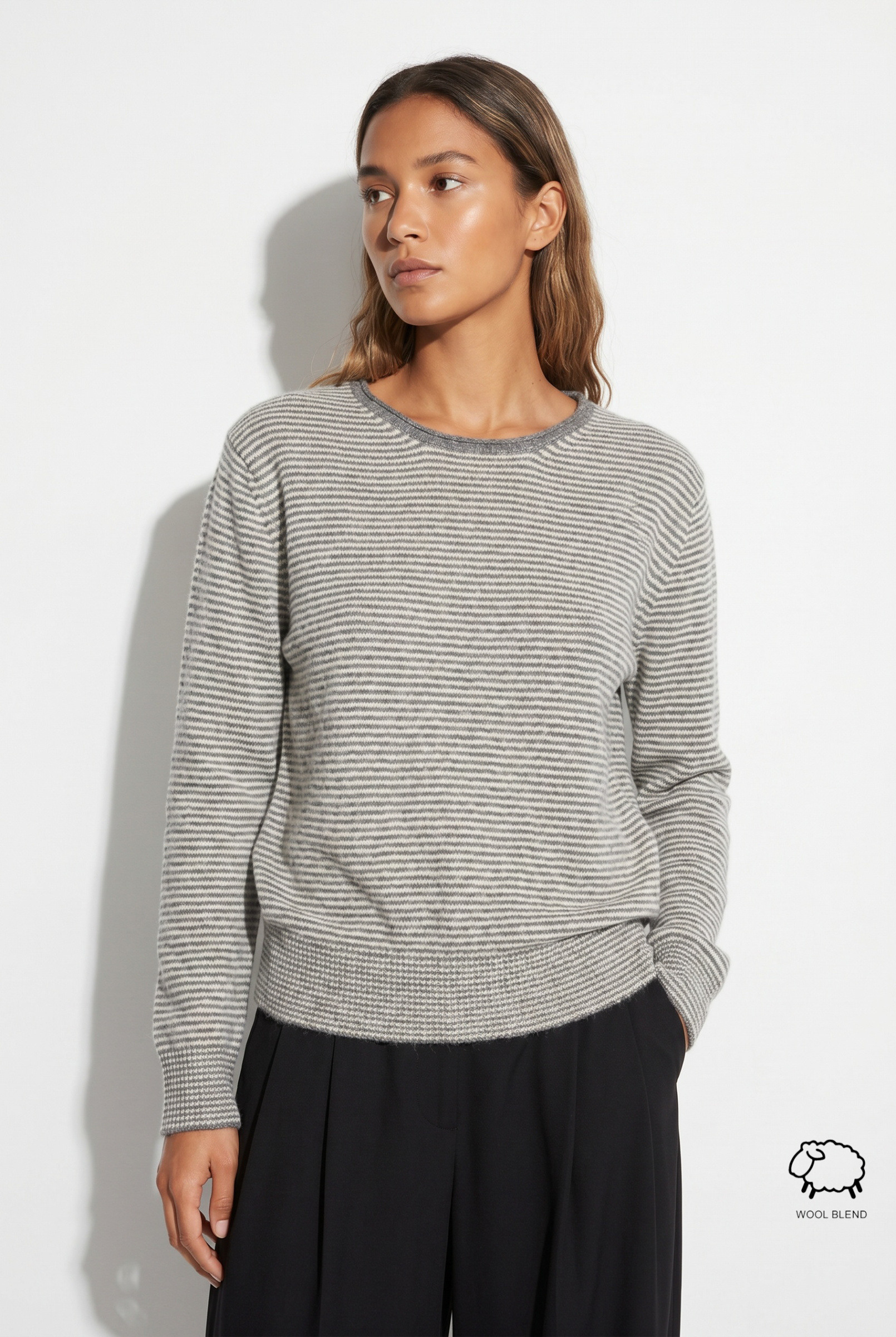 Wholesaler JAMILLA - Crew Neck Sweater in Wool Blend with Micro Stripes