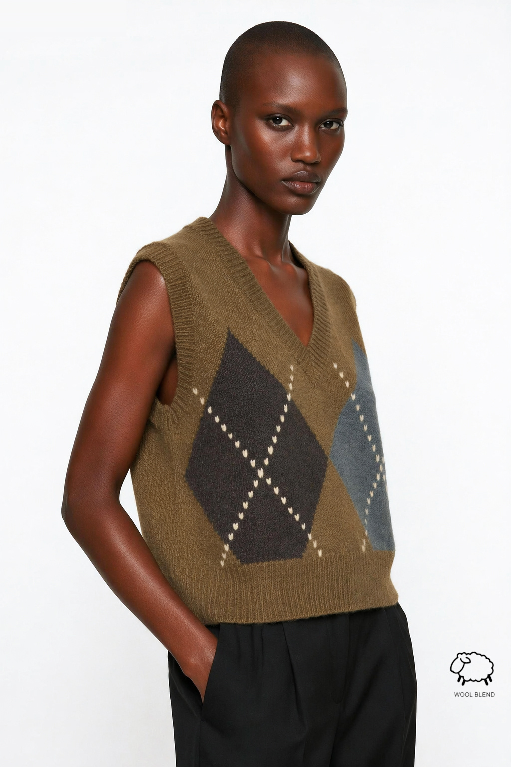 Grossiste JAMILLA - Pull sans manches en laine mélangée à motif losanges