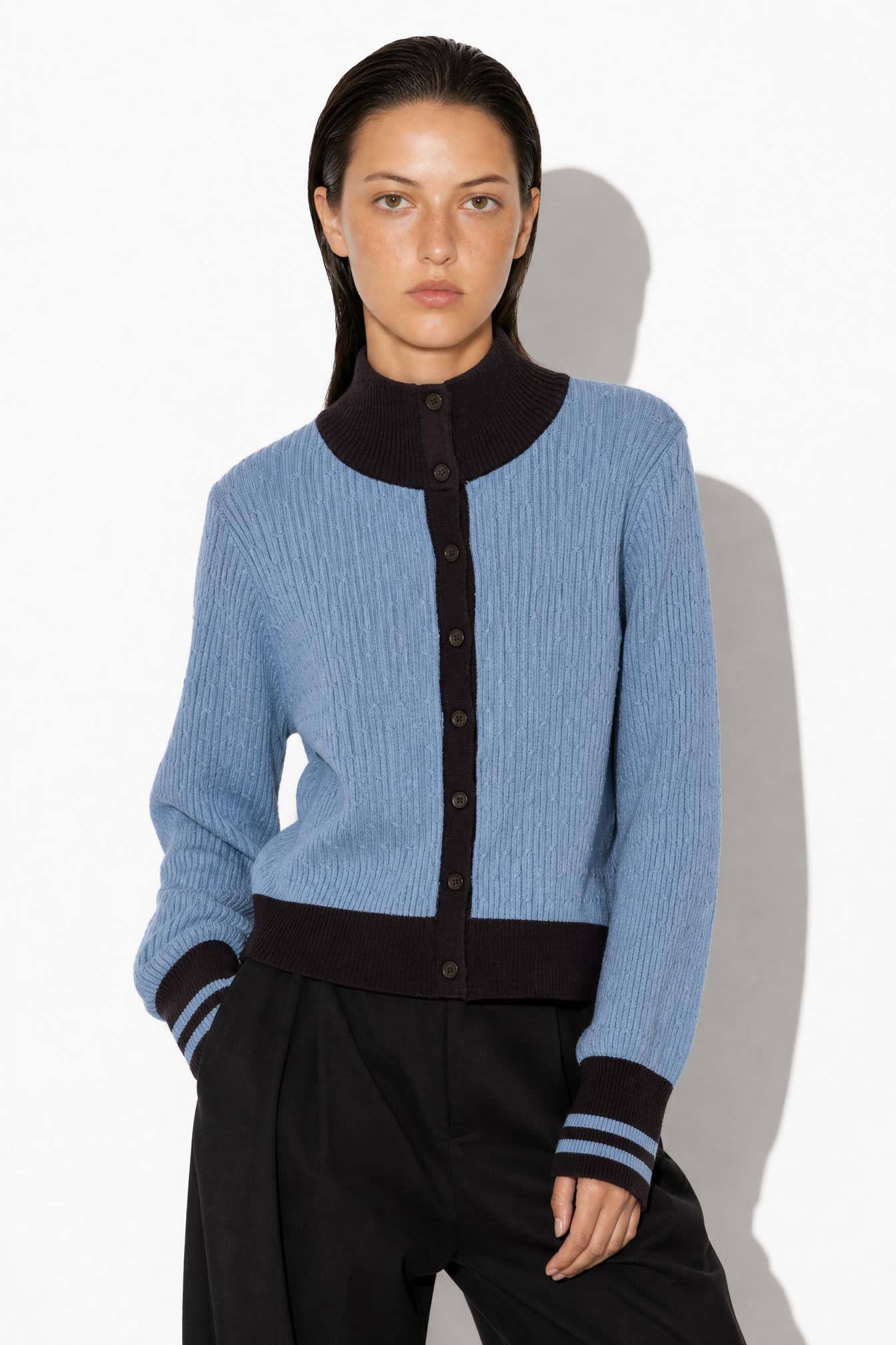 Wholesaler JAMILLA - Ribbed and Cable Knit High Neck Cardigan