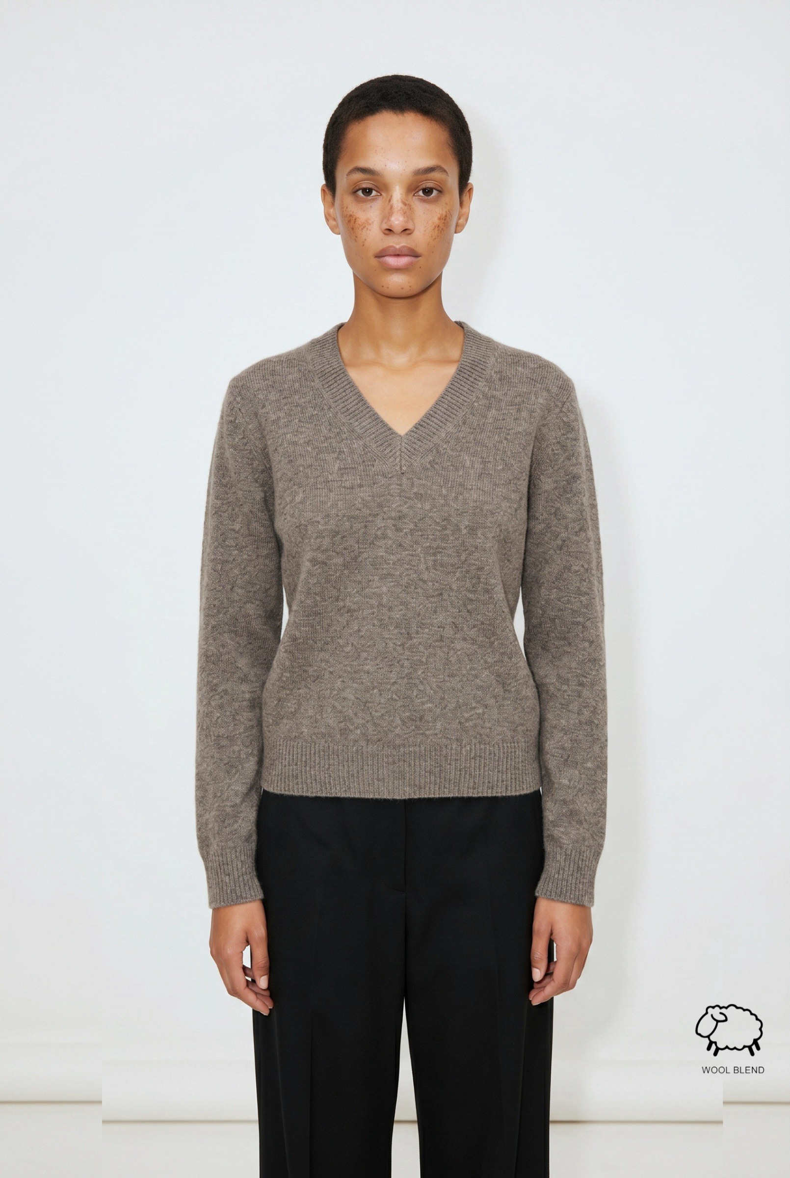 Grossiste JAMILLA - Pull d'Hiver en Laine Mélangée avec Col en V