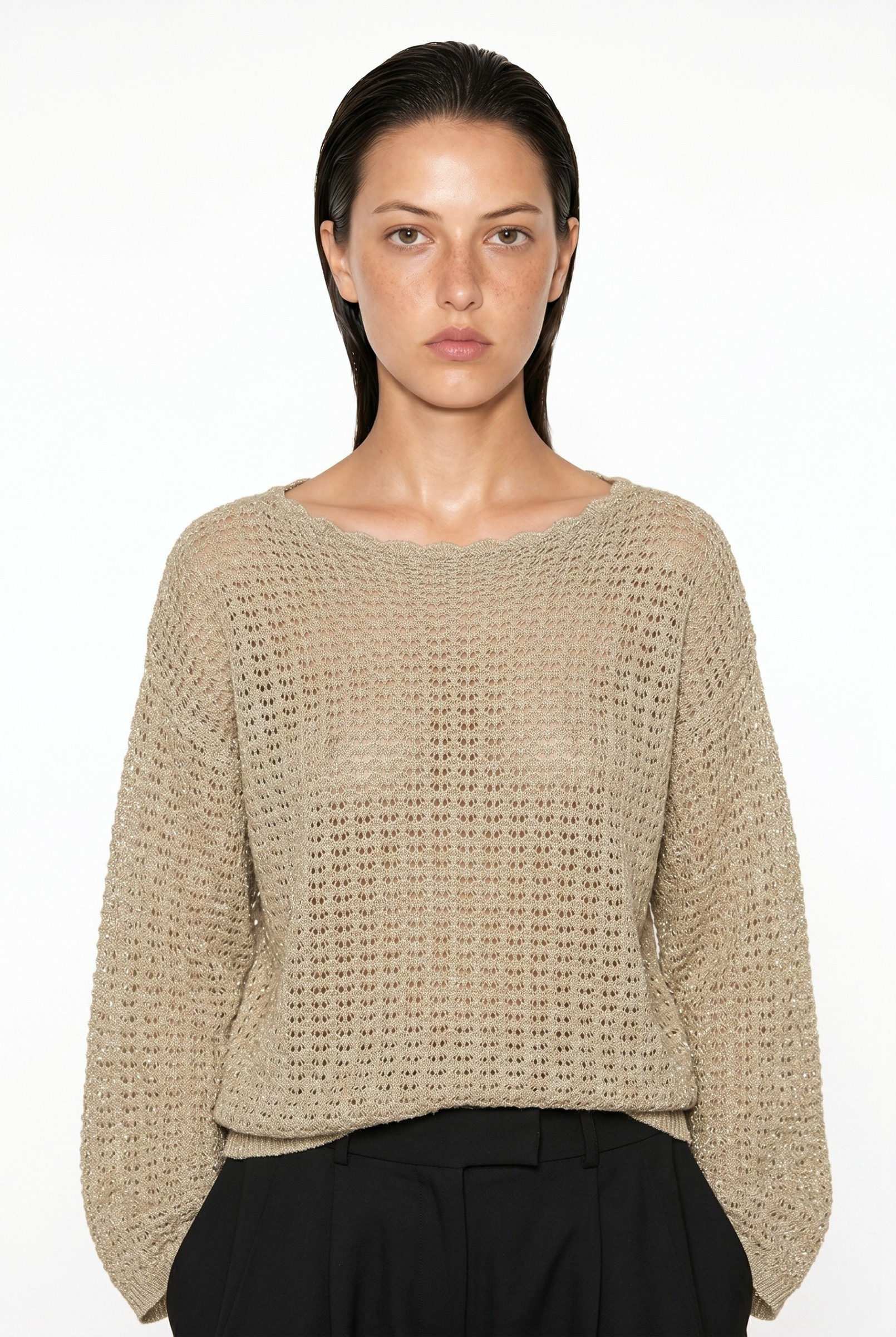 Großhändler JAMILLA - Rundhals-Pullover aus Lochstrick im Häkel-Look