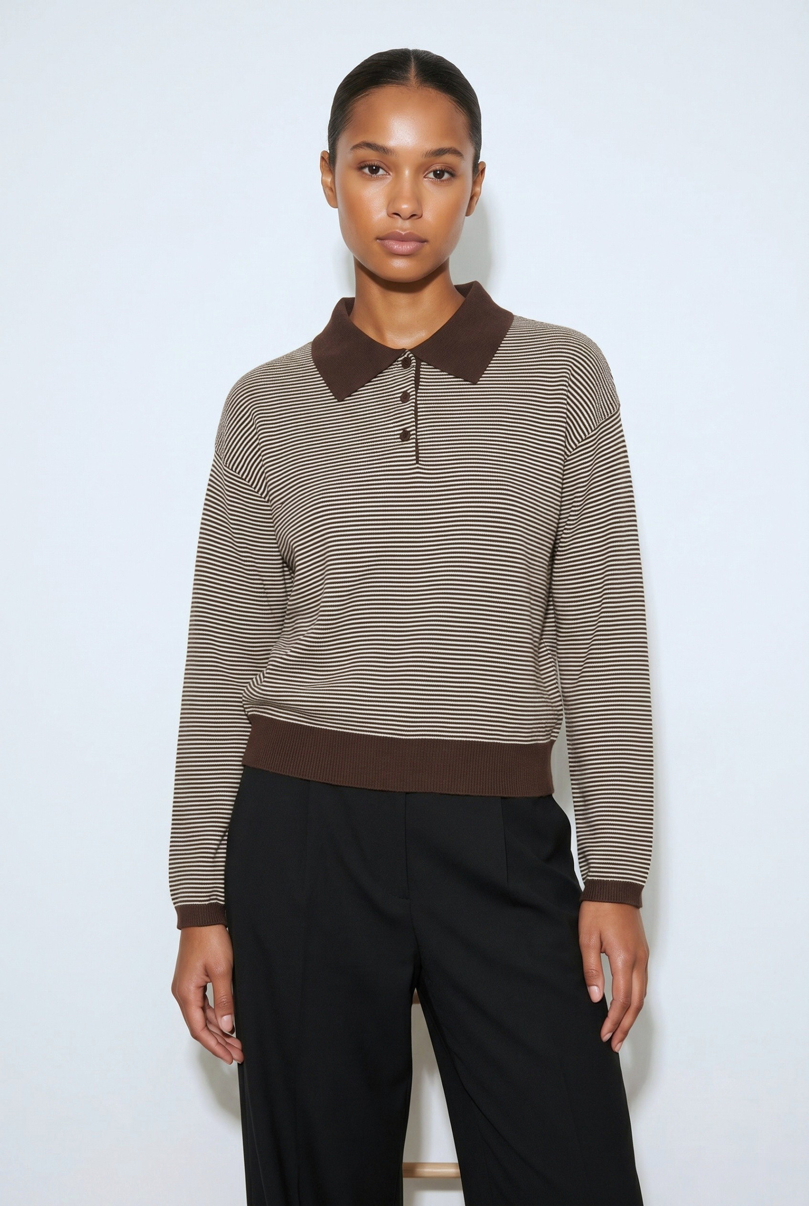 Großhändler JAMILLA - Fein Gestreifter Polo-Stil Pullover