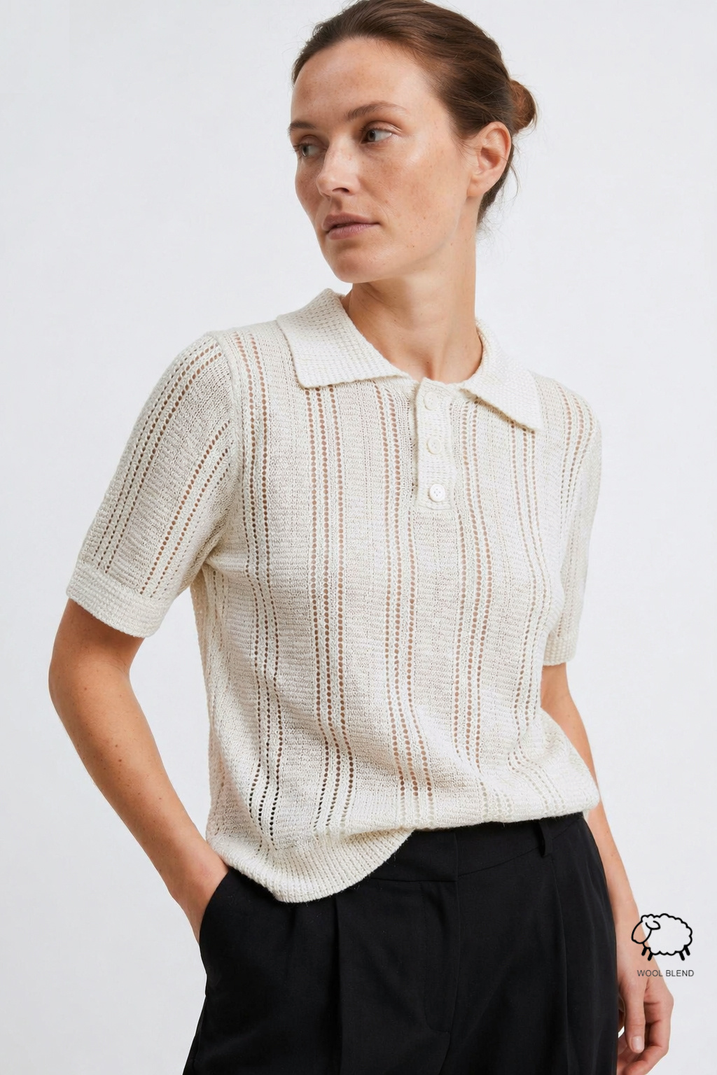 Wholesaler JAMILLA - Short-Sleeve Wool Blend Open-Knit Polo