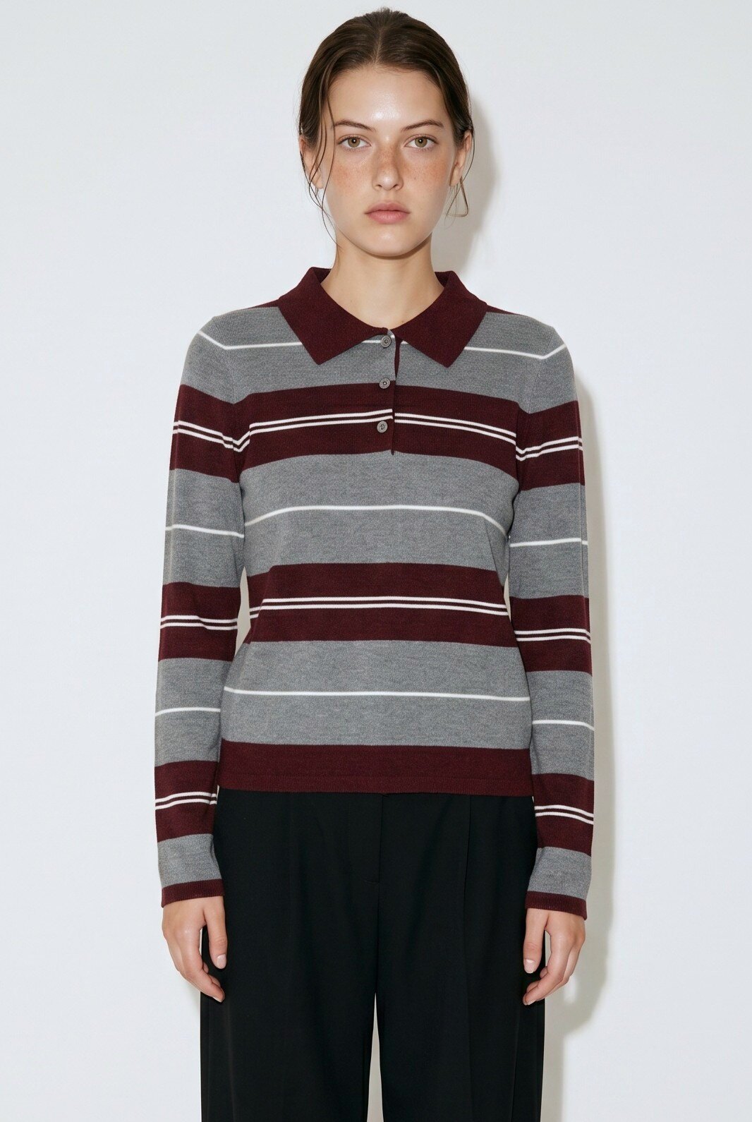 Großhändler JAMILLA - Langarm-Pullover im Polo-Stil mit Breiten Streifen