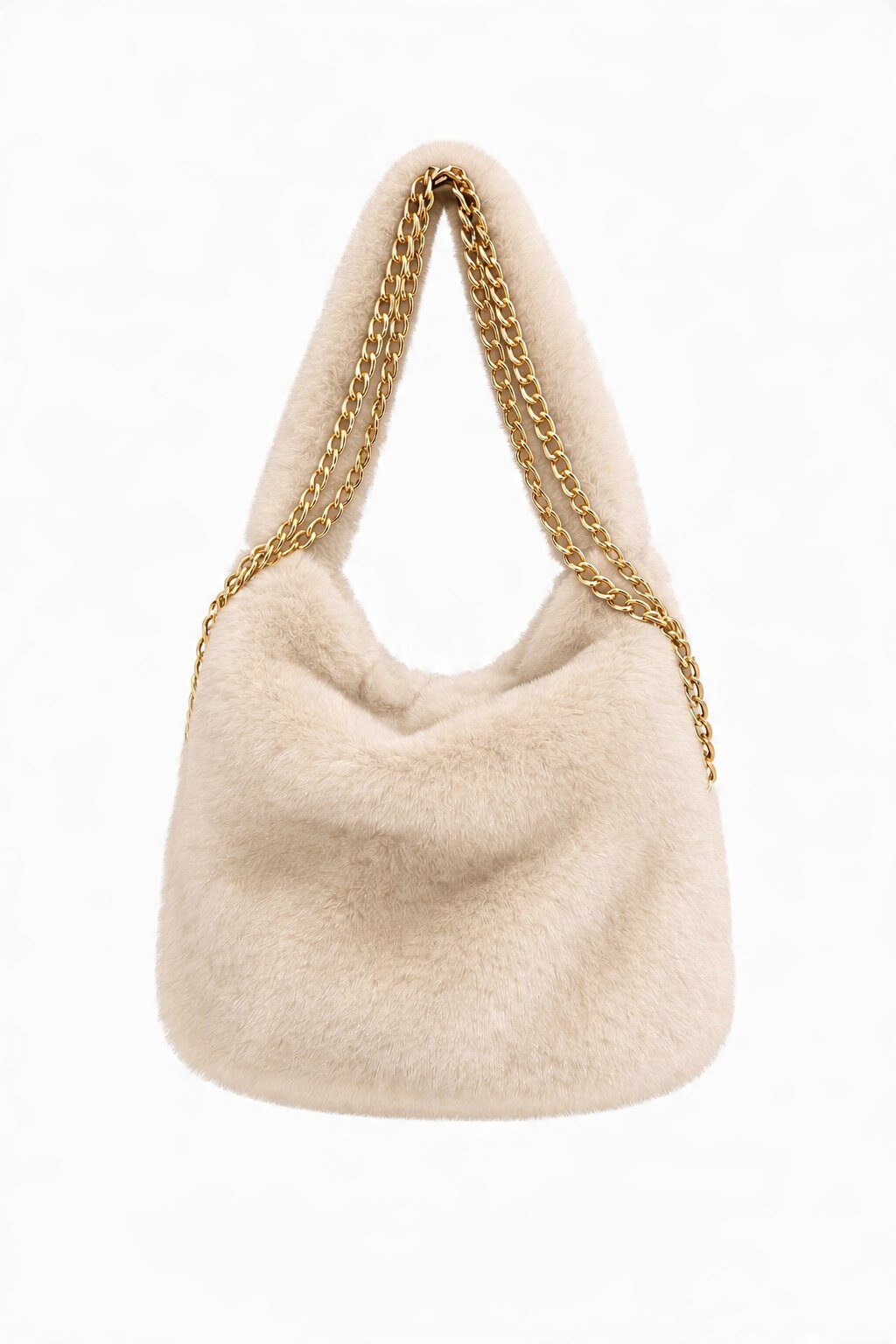 Großhändler JAMILLA - Schultertasche im Nerz-Look mit Weichem Integriertem Griff, Goldene Metallkettenschulterriemen