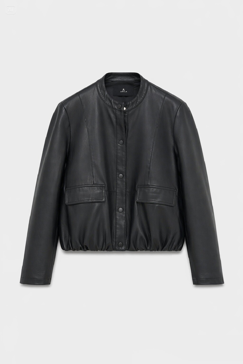 Wholesaler JAMILLA - Short Leather Jacket with Crew Neck