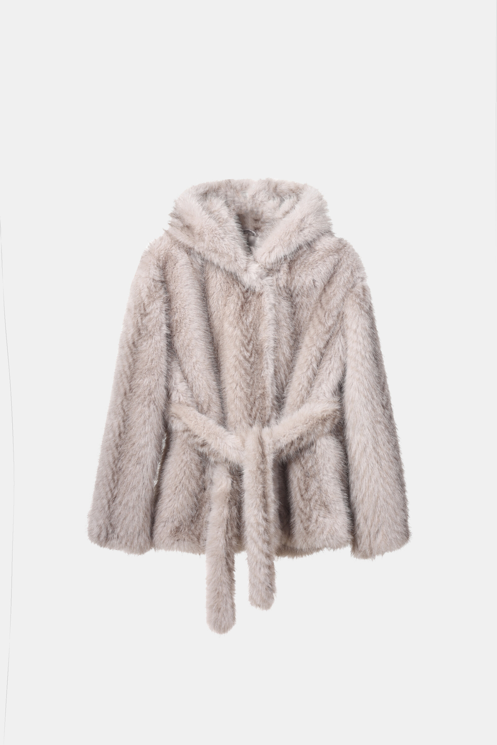 Großhändler Jamilla - Kunstpelzjacke mit Kapuze und Gürtel