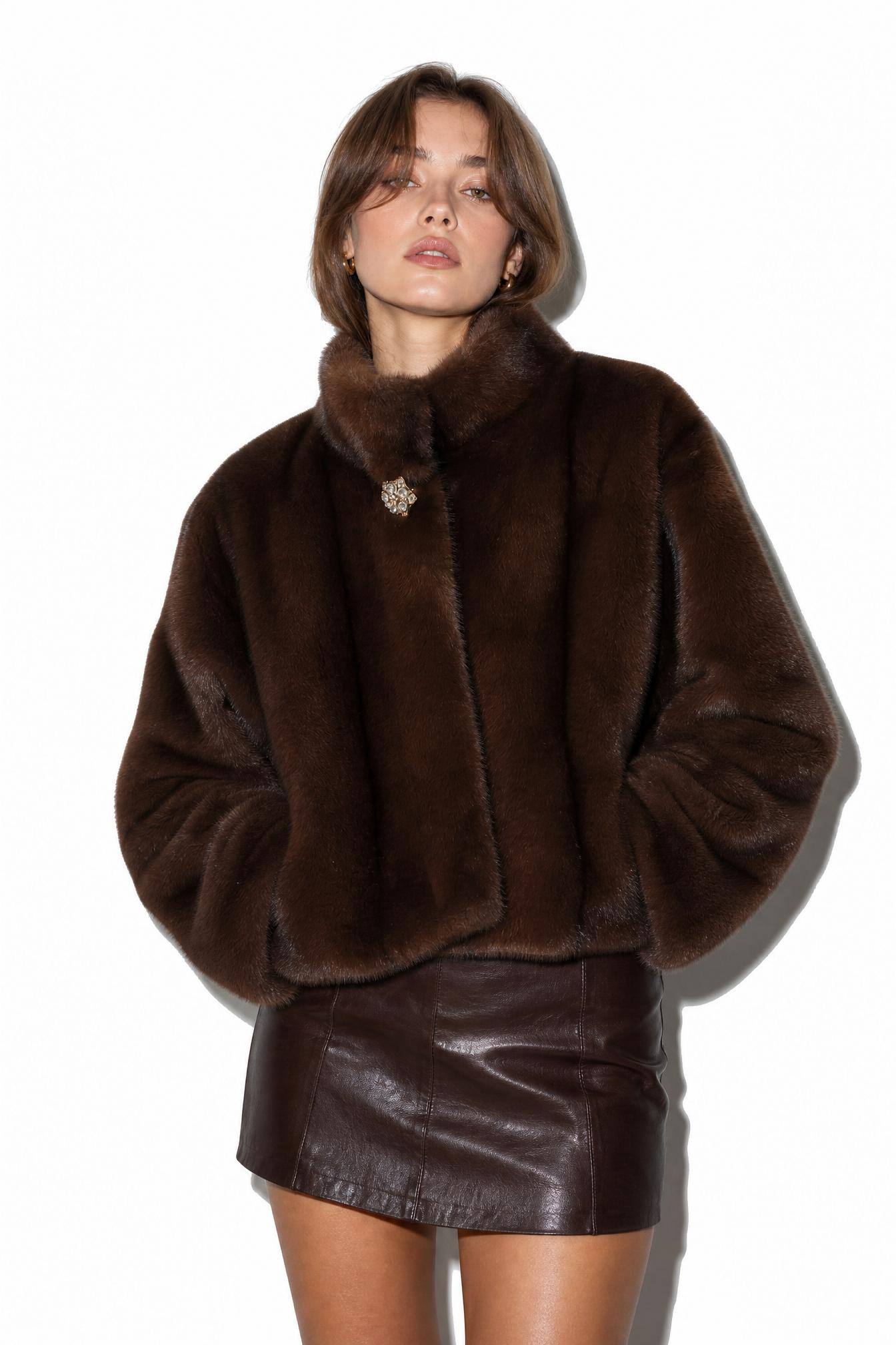 Wholesaler JAMILLA - Faux fur jacket with jewel button