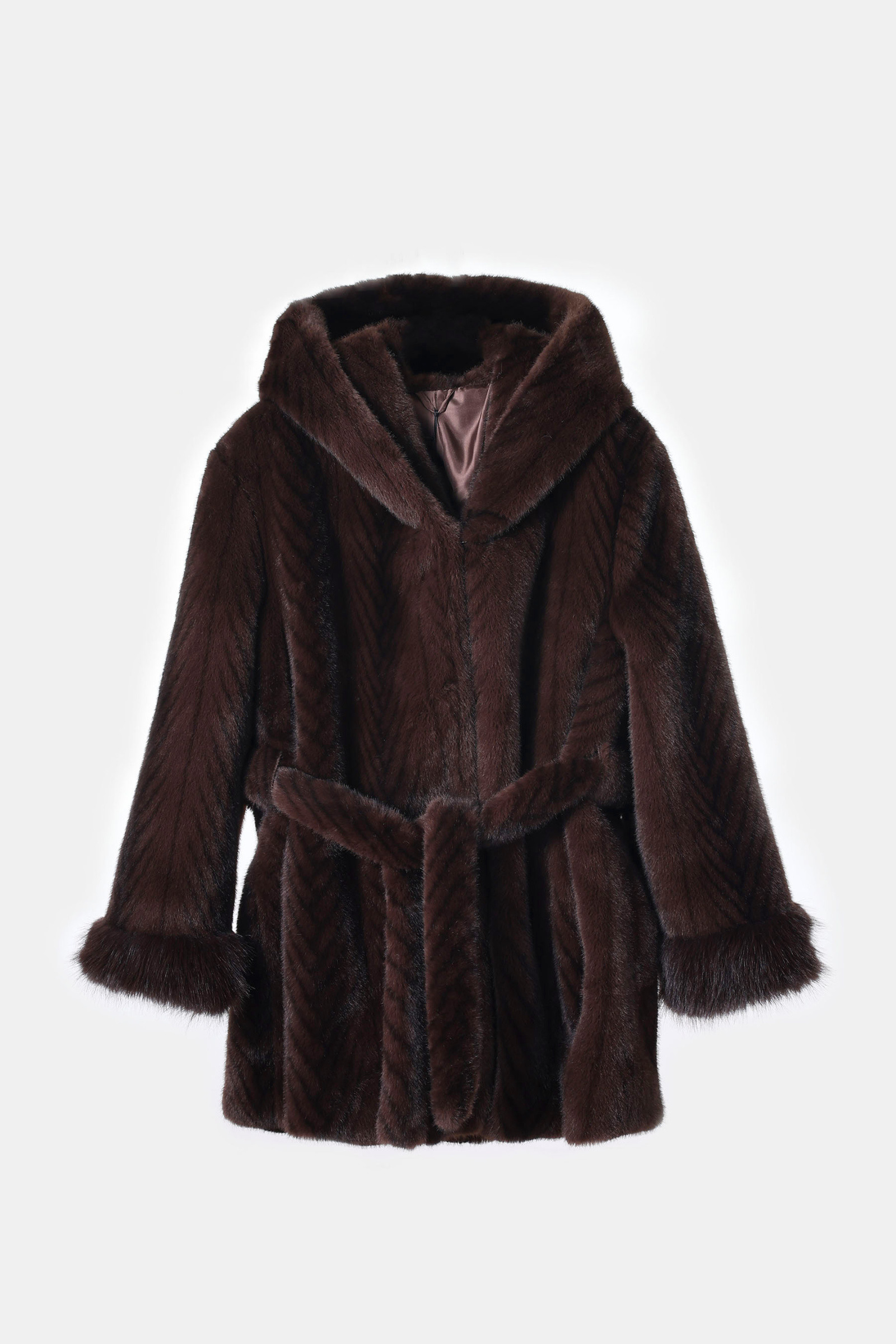 Grossiste Jamilla - Veste en fausse fourrure avec ceinture et capuche