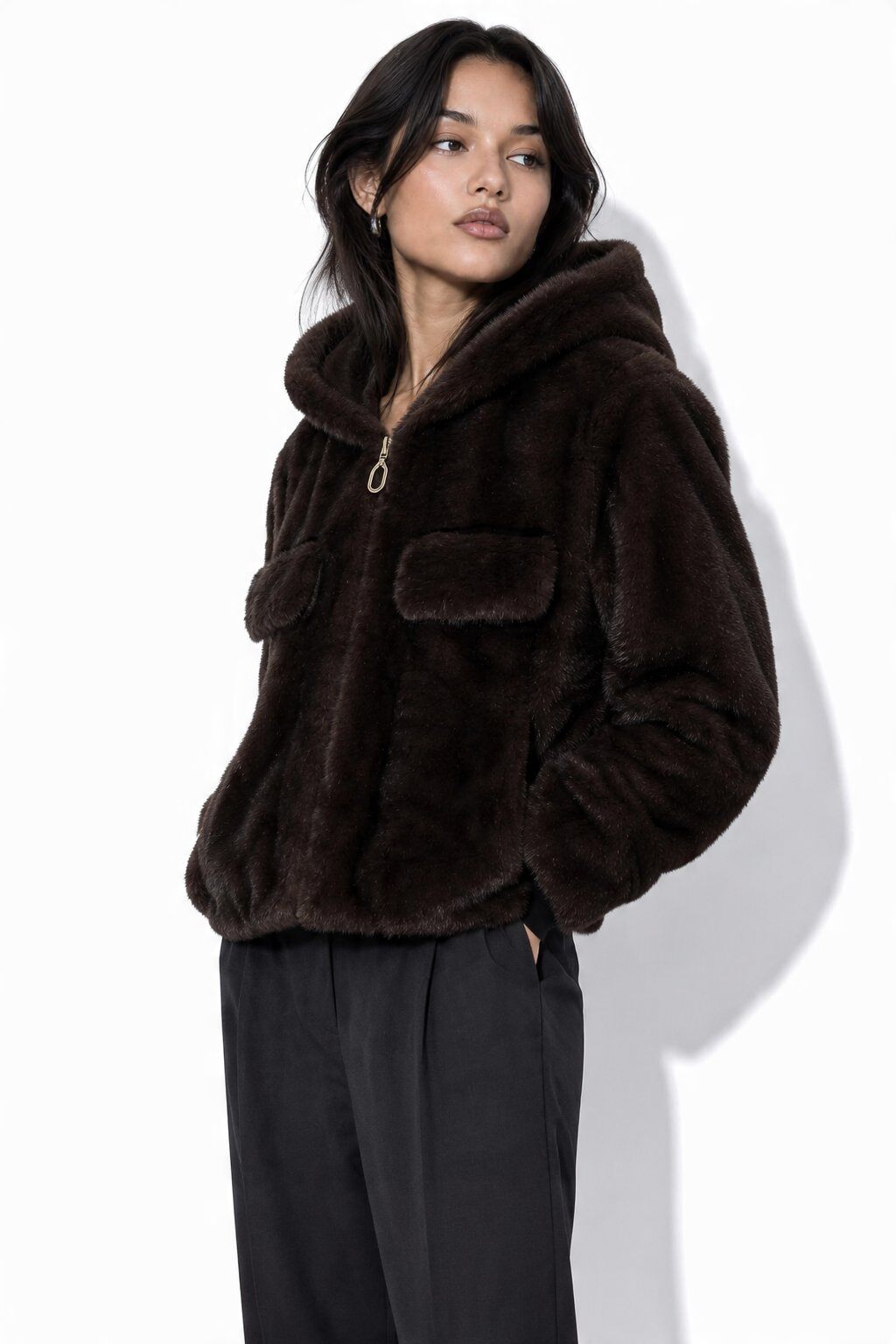 Wholesaler JAMILLA - Short faux fur jacket with zip and hood