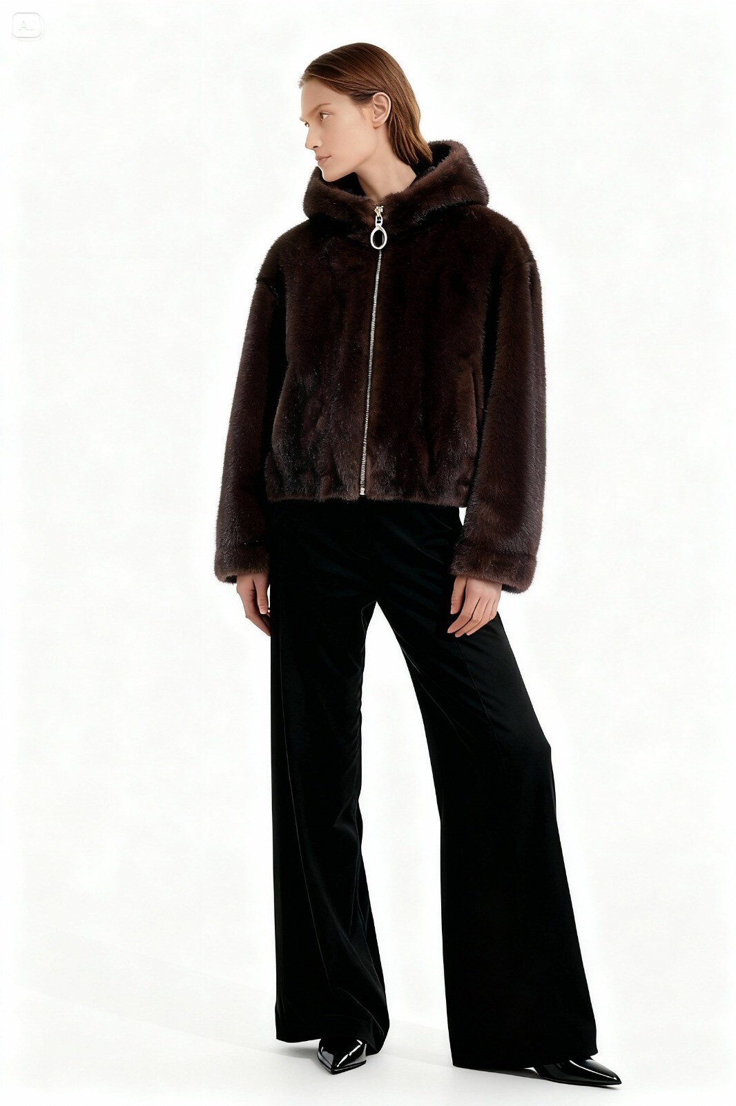 Grossiste Jamilla - Veste en fausse fourrure avec capuche et zip
