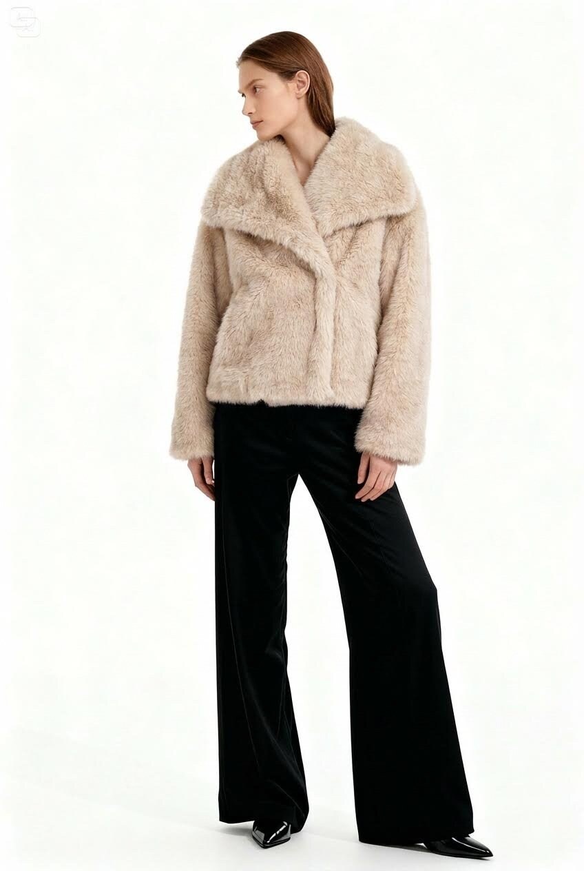 Grossiste Jamilla - Veste en fausse fourrure unie avec crochet