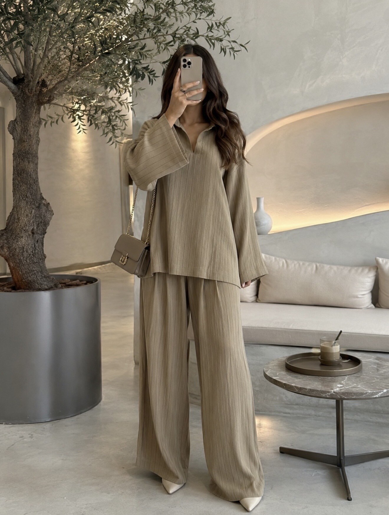 Wholesaler Jasminah Paris - Linen viscose striped V-neck pants set