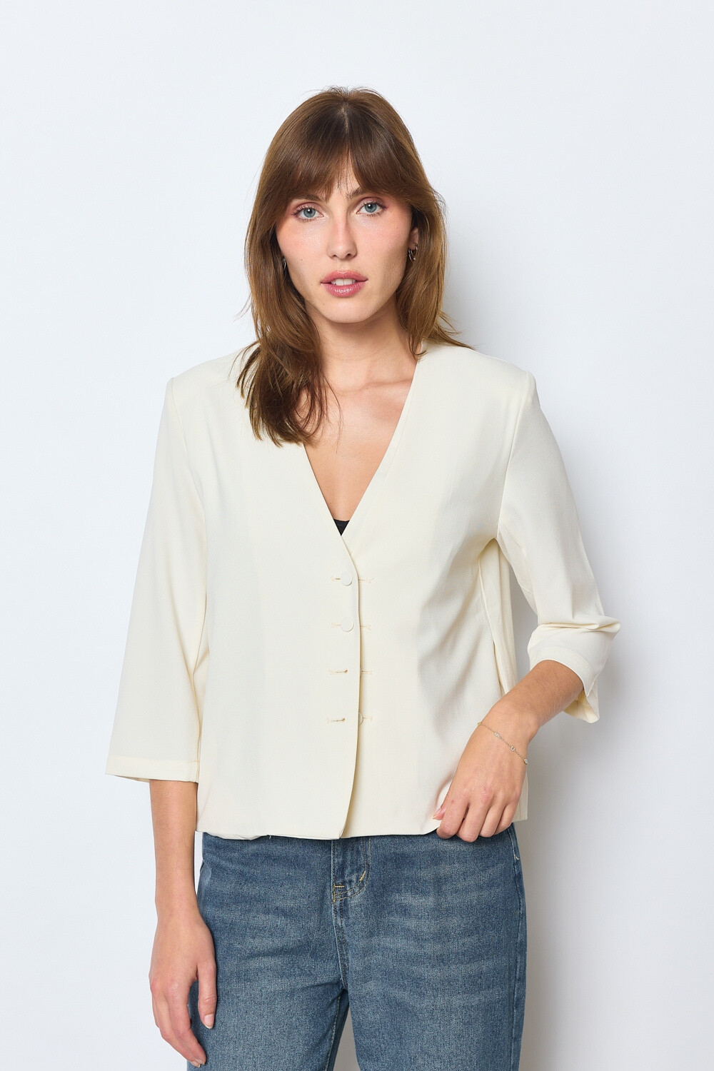 Grossiste JCL Paris - Blouse à col en V et manches trois-quarts