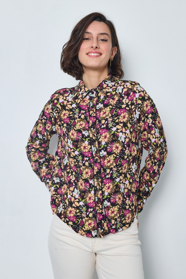 Grossiste JCL Paris - Chemise à motif floral dense dans des tons de noir
