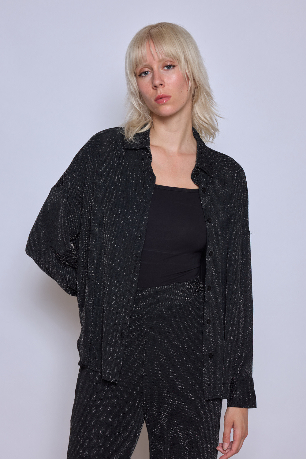 Wholesaler JCL Paris - Black sequined long-sleeved shirt