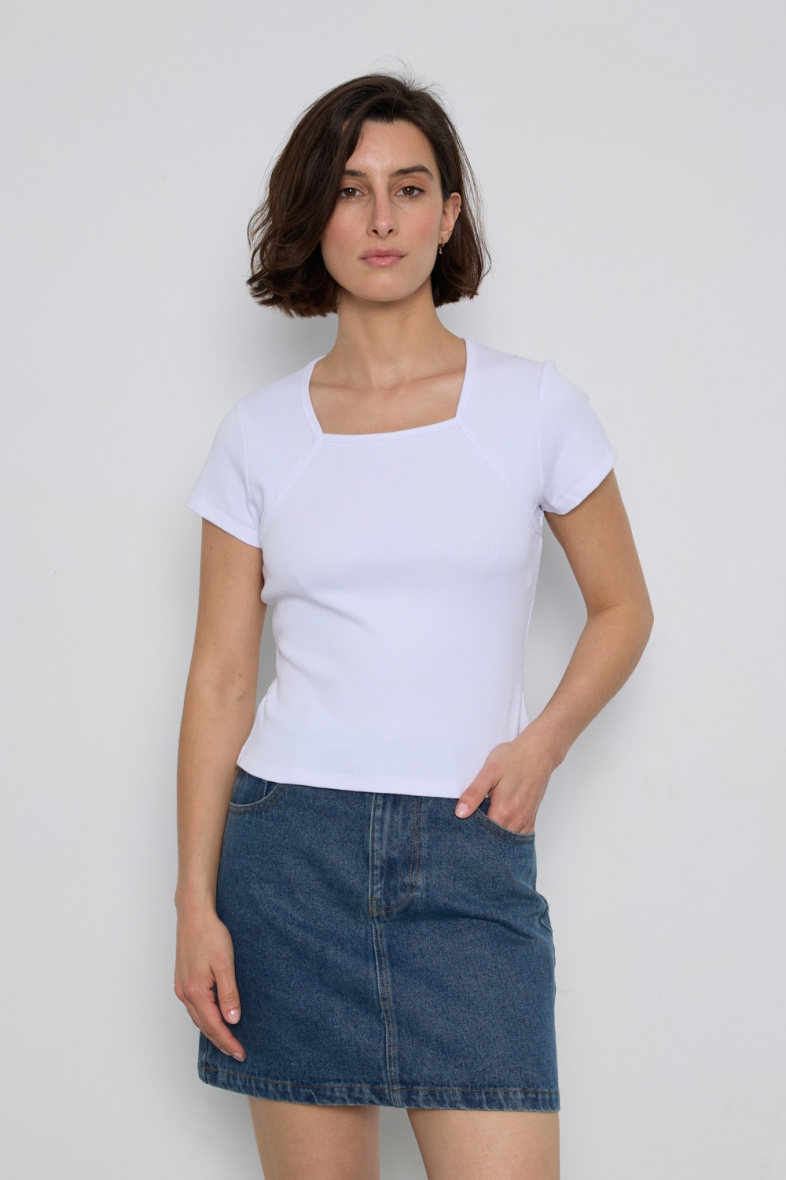Grossiste JCL Paris - T-shirt côtelé à encolure carrée