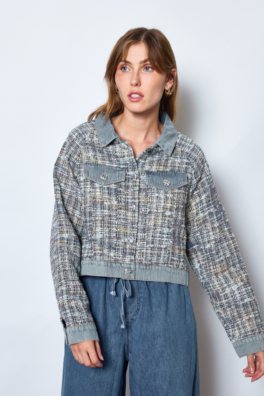 Wholesaler JCL Paris - Denim jacket in a multicoloured tweed pattern