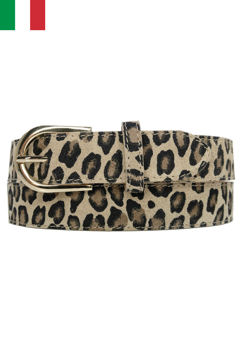 Grossiste JCL - Ceinture femme en cuir daim avec motif léopard / zèbre Boucle dorée