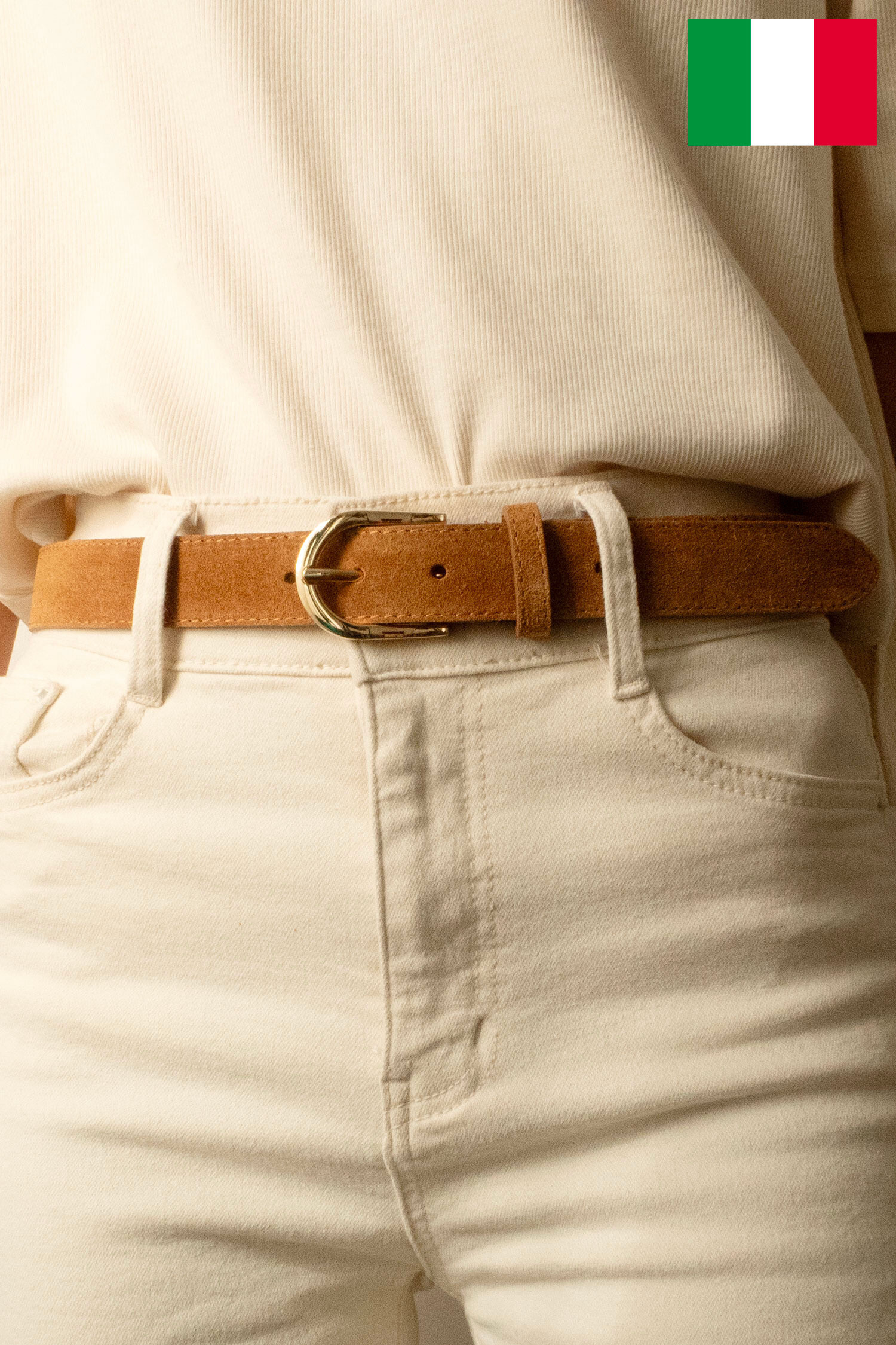 Grossiste JCL - Ceinture femme en cuir daim avec boucle dorée Fabriqué en Italie
