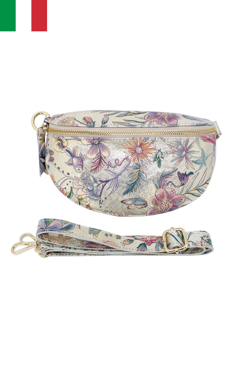 Wholesaler JCL - Iridescent leather fanny pack with floral pattern and metal closure Size S