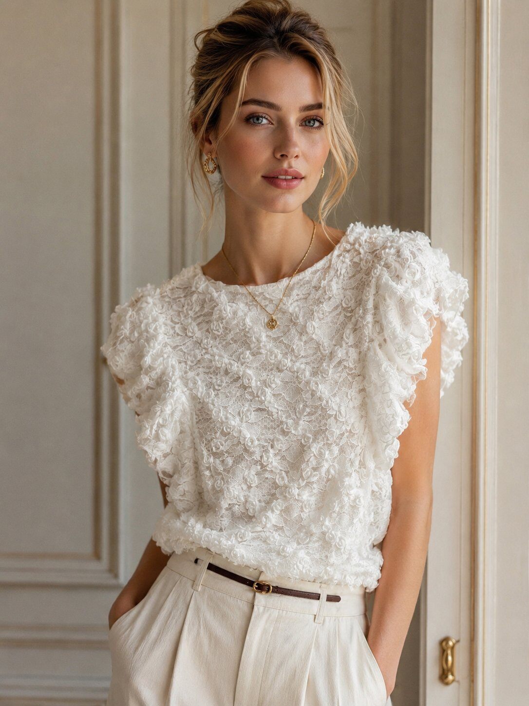 Grossiste Jolio & Co - Top en dentelle manches ballon