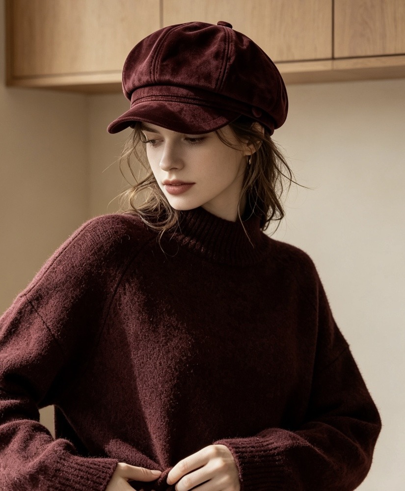 Wholesaler JERRY.AMY - Women's octagonal cap in matte leather with subtle pattern