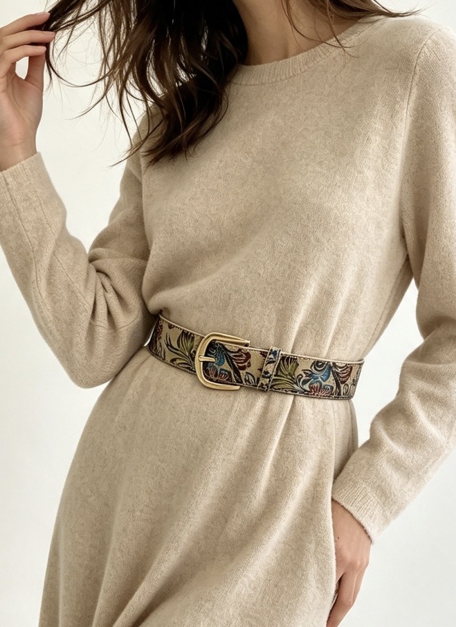 Wholesaler JERRY.AMY - Women's printed belt, gold buckle, width 3 cm