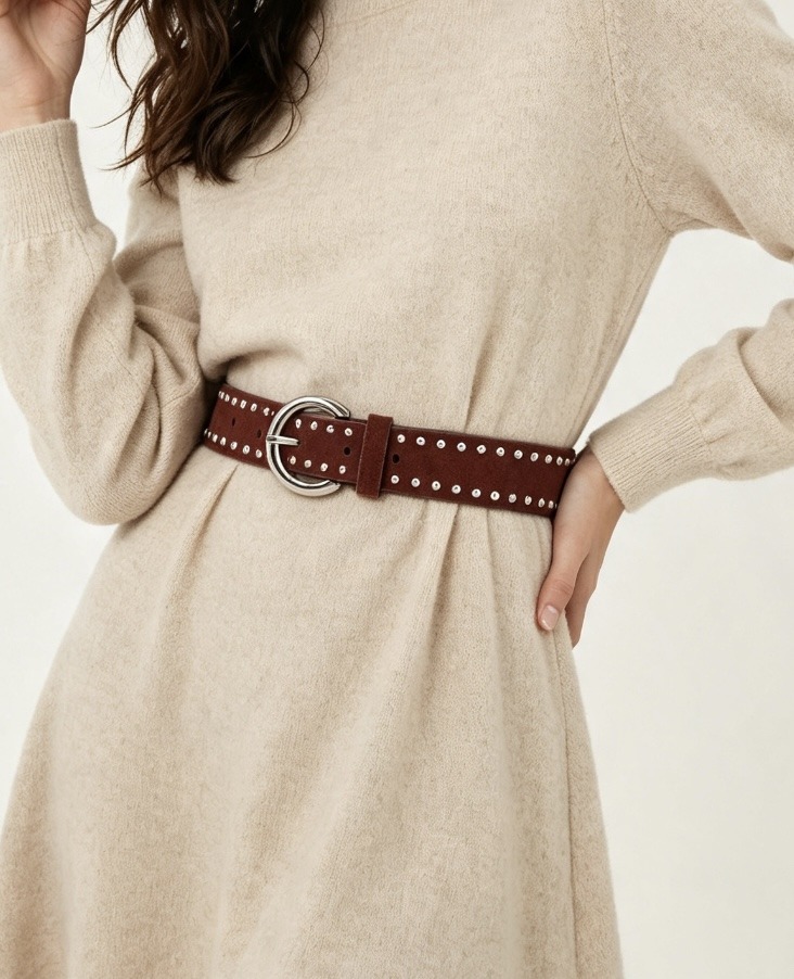 Wholesaler JERRY.AMY - Women's suede studded belt, 2 cm wide