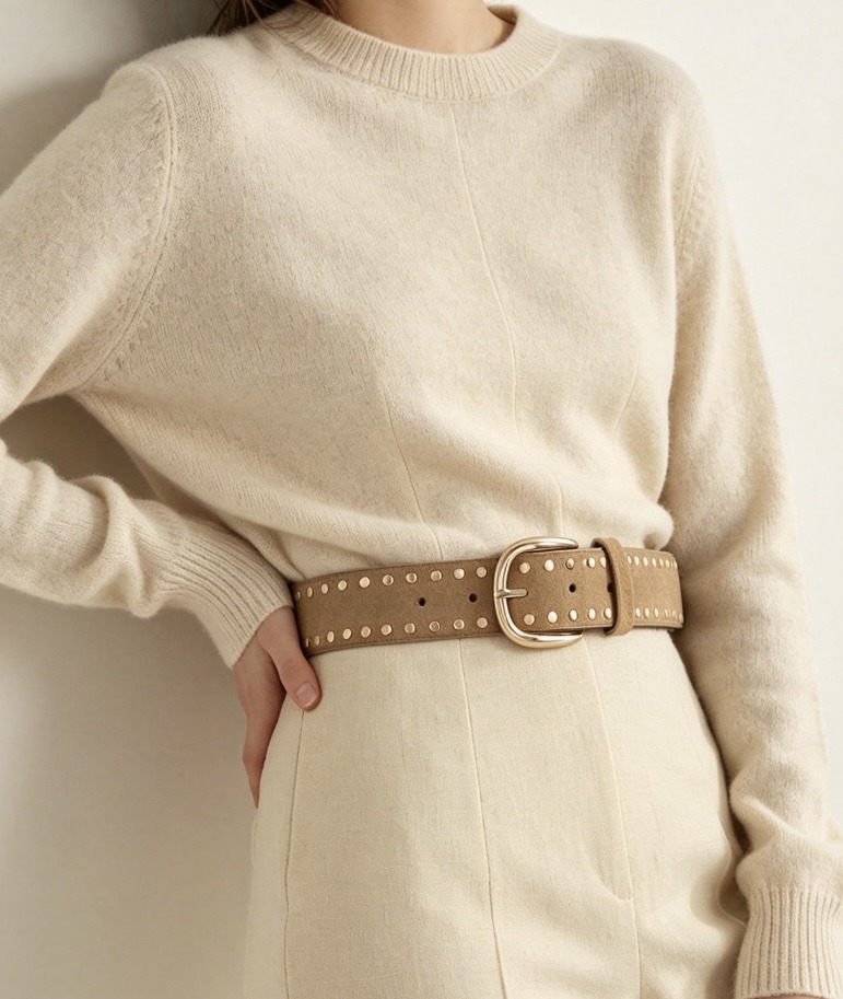 Wholesaler JERRY.AMY - Women's suede studded belt, width 3.5 cm