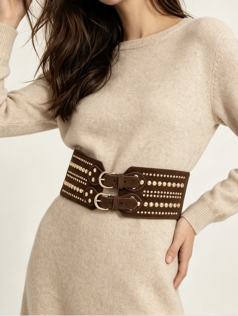 Wholesaler JERRY.AMY - Women's studded suede belt, 10 cm wide