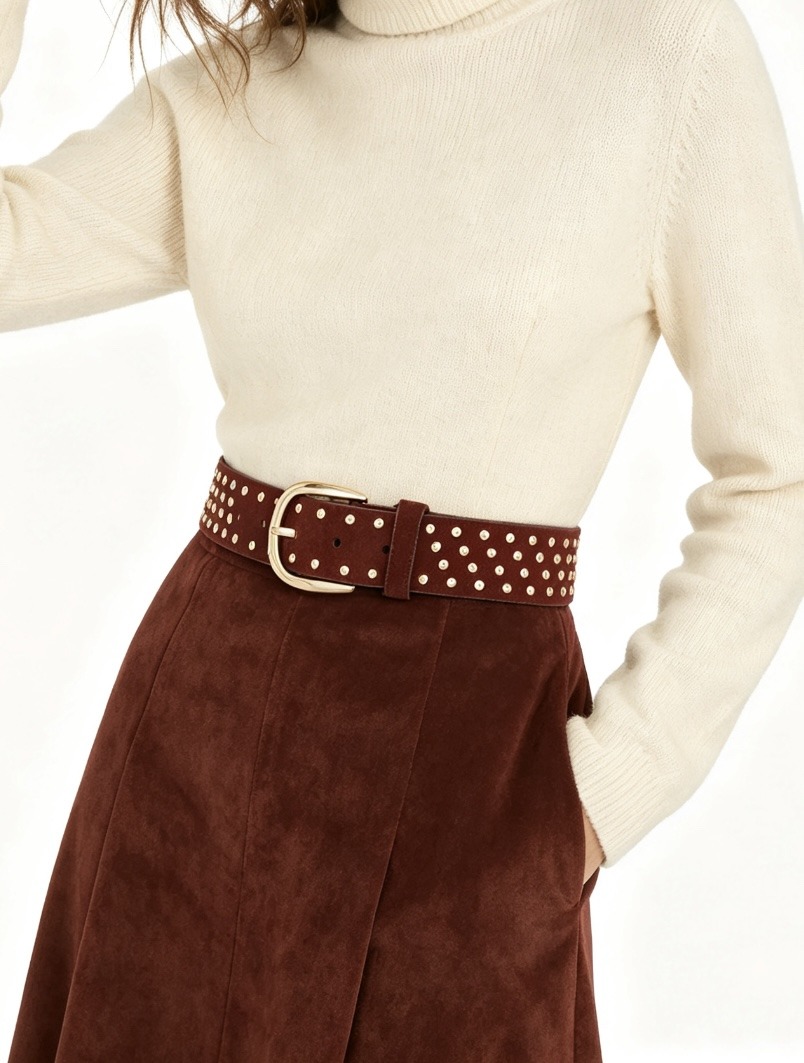 Wholesaler JERRY.AMY - Women's studded suede belt, width 3.5 cm