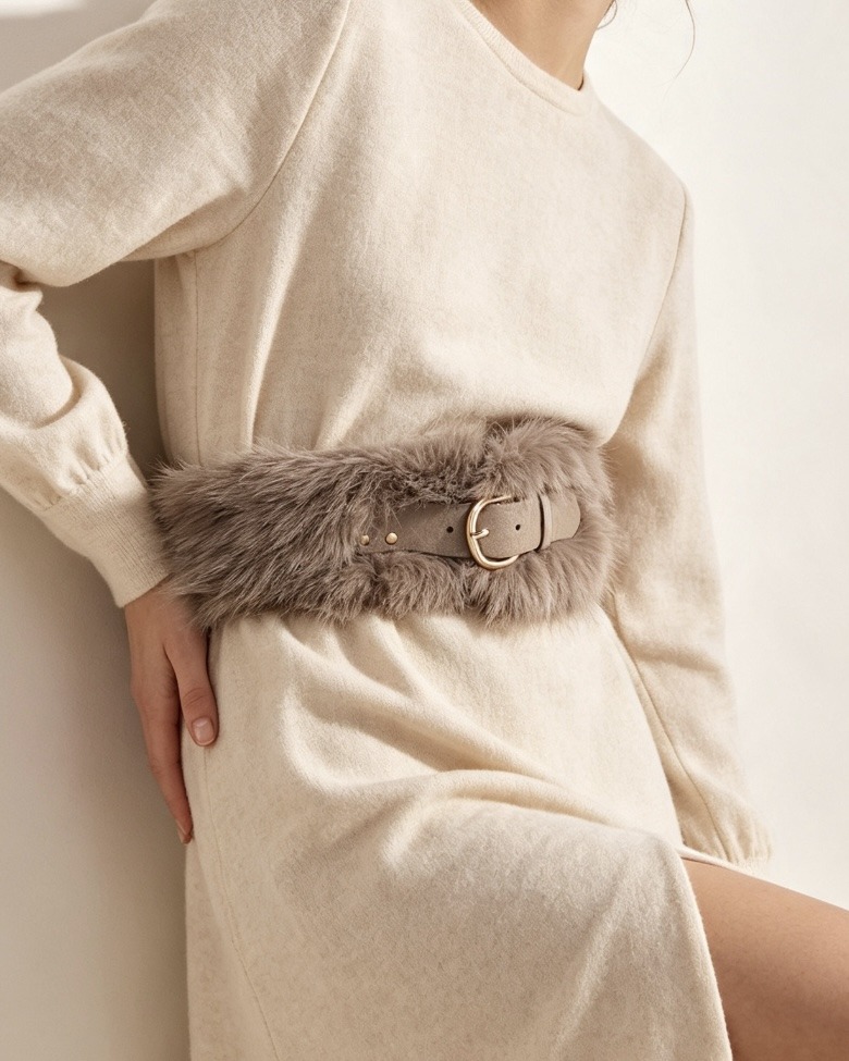 Wholesaler JERRY.AMY - Women's elastic fur belt, 8 cm wide
