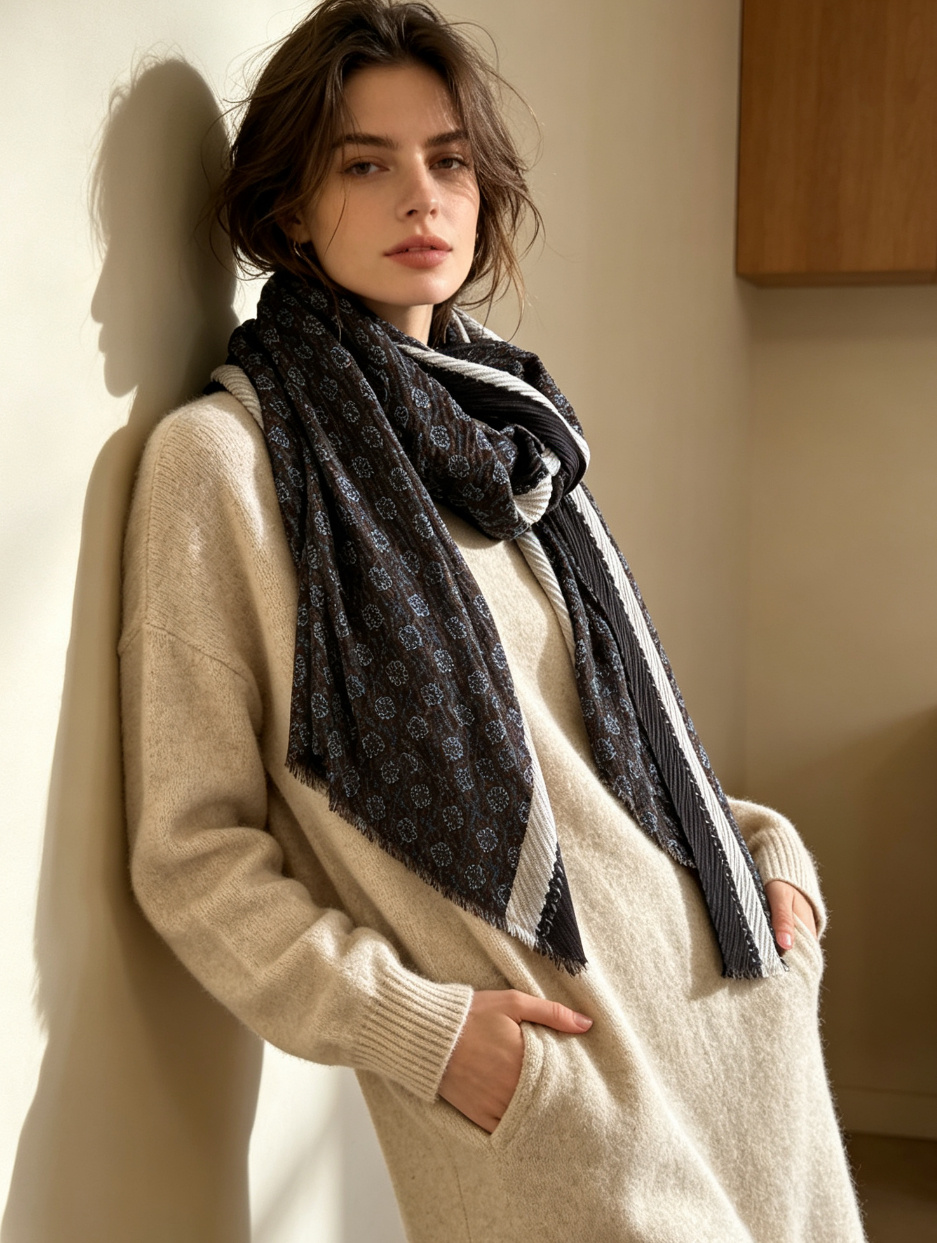 Wholesaler JERRY.AMY - Women's crinkled printed scarf 90*180