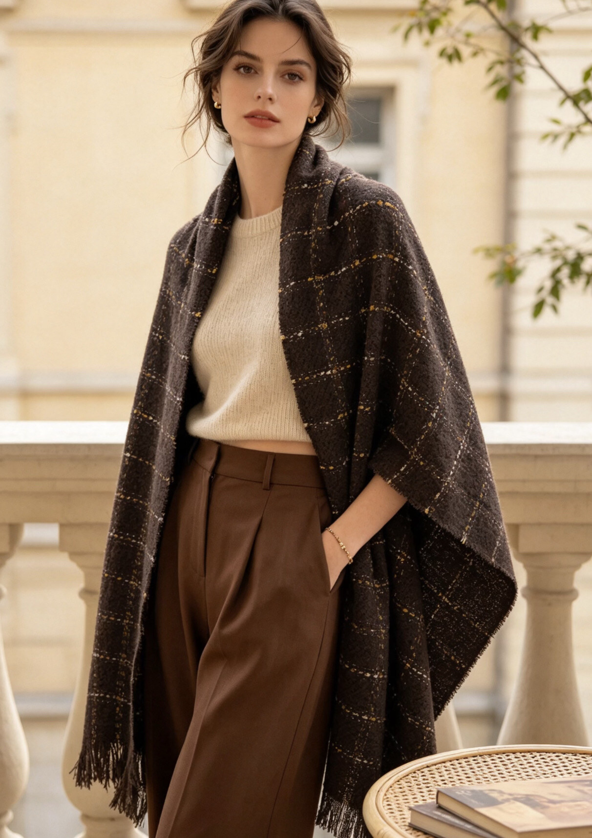 Wholesaler JERRY.AMY - Plaid Scarf with Micro-Sequins and Fringes