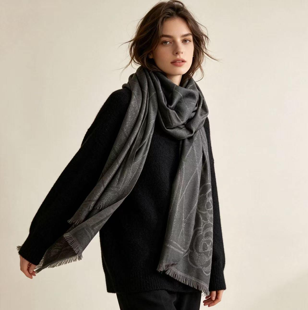 Wholesaler JERRY.AMY - Women's scarf in viscose and wool, 65x180 cm