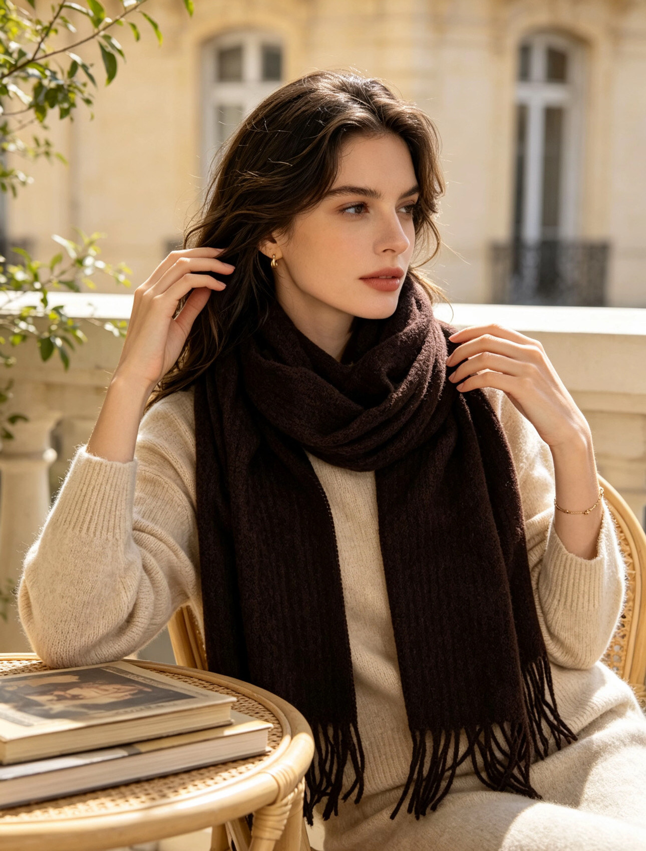 Grossiste JERRY.AMY - Écharpe d'hiver unie avec motif en relief et franges