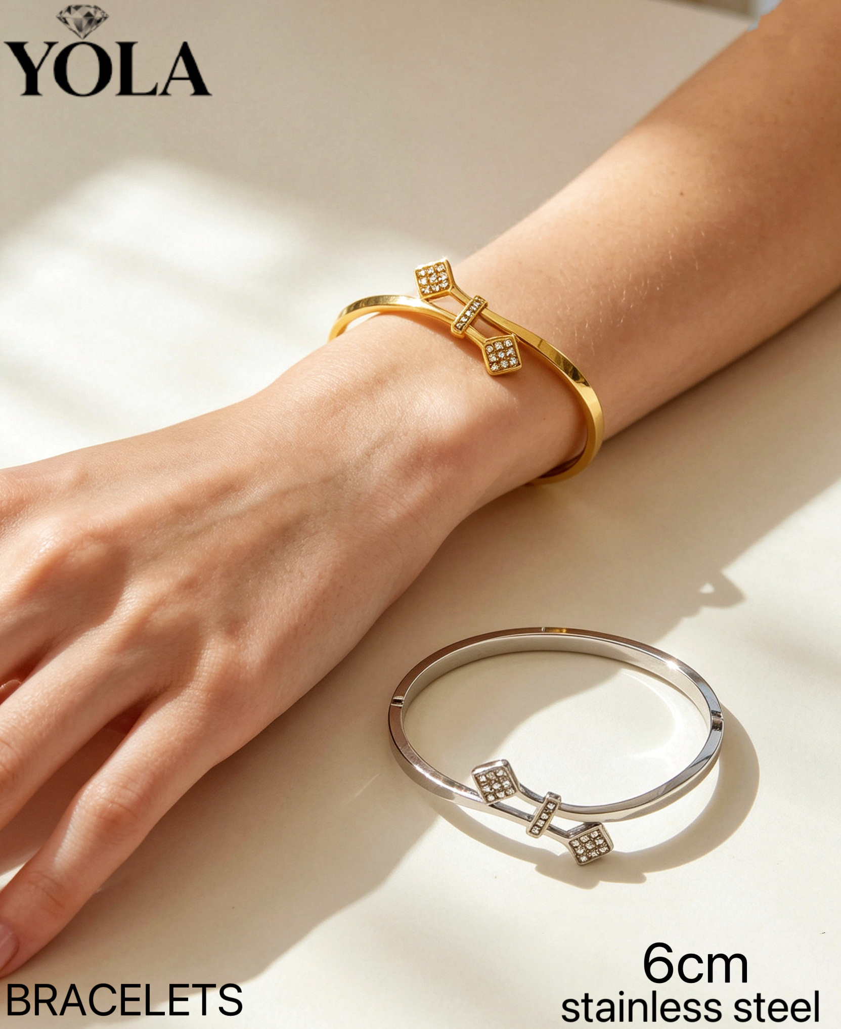 Grossiste JESSICA - Bracelet élégant avec strass, tendance en or et argent
