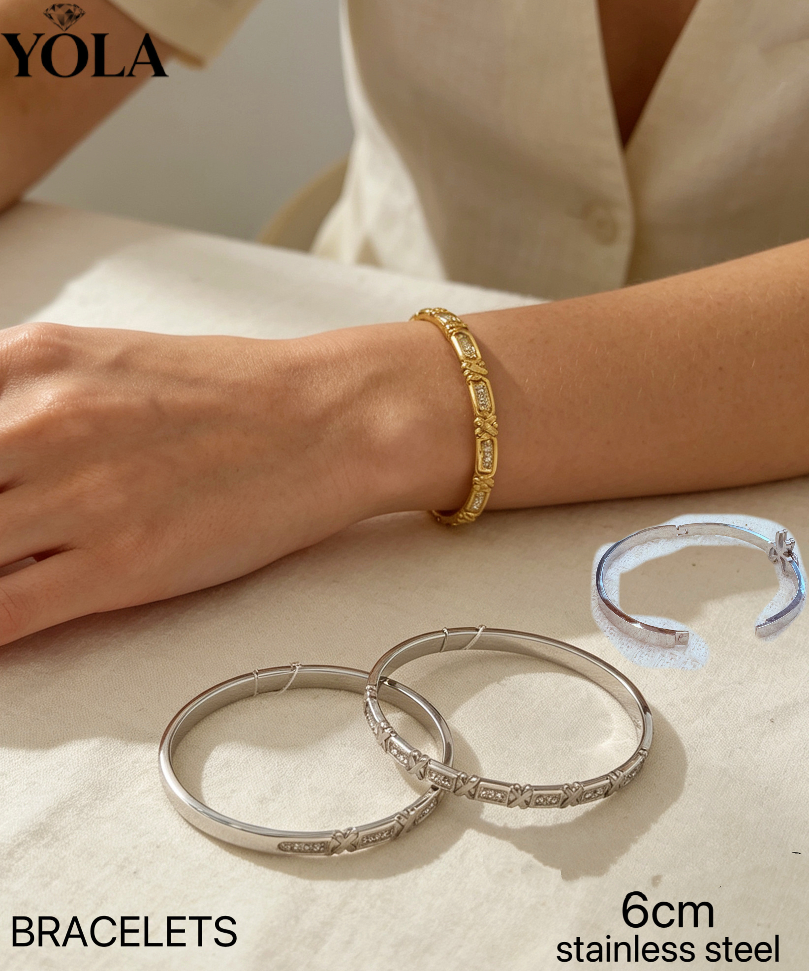 Grossiste JESSICA - Bracelet élégant avec strass, tendance en or et argent