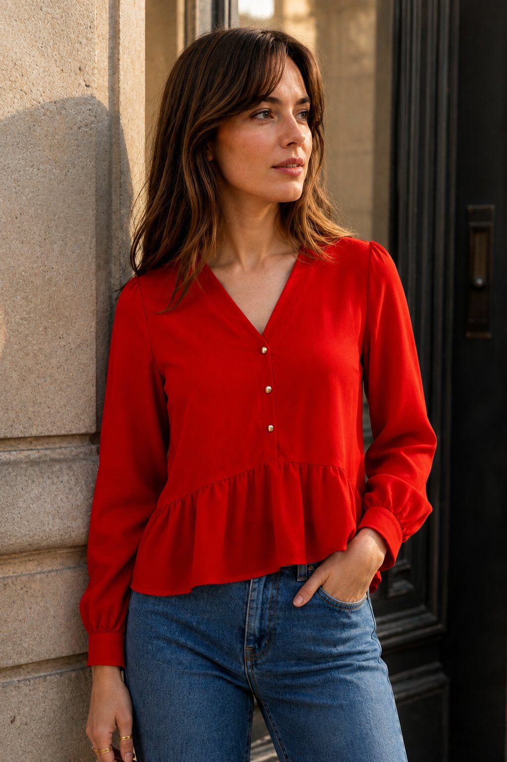 Grossista Jessy Line - Blusa Fluida con Orlo a Balze