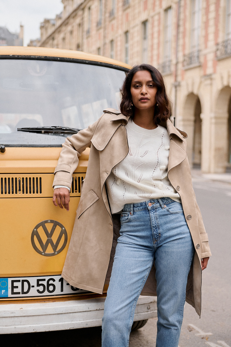 Großhändler Jessy Line - Mittellanger Trenchcoat in Wildlederoptik