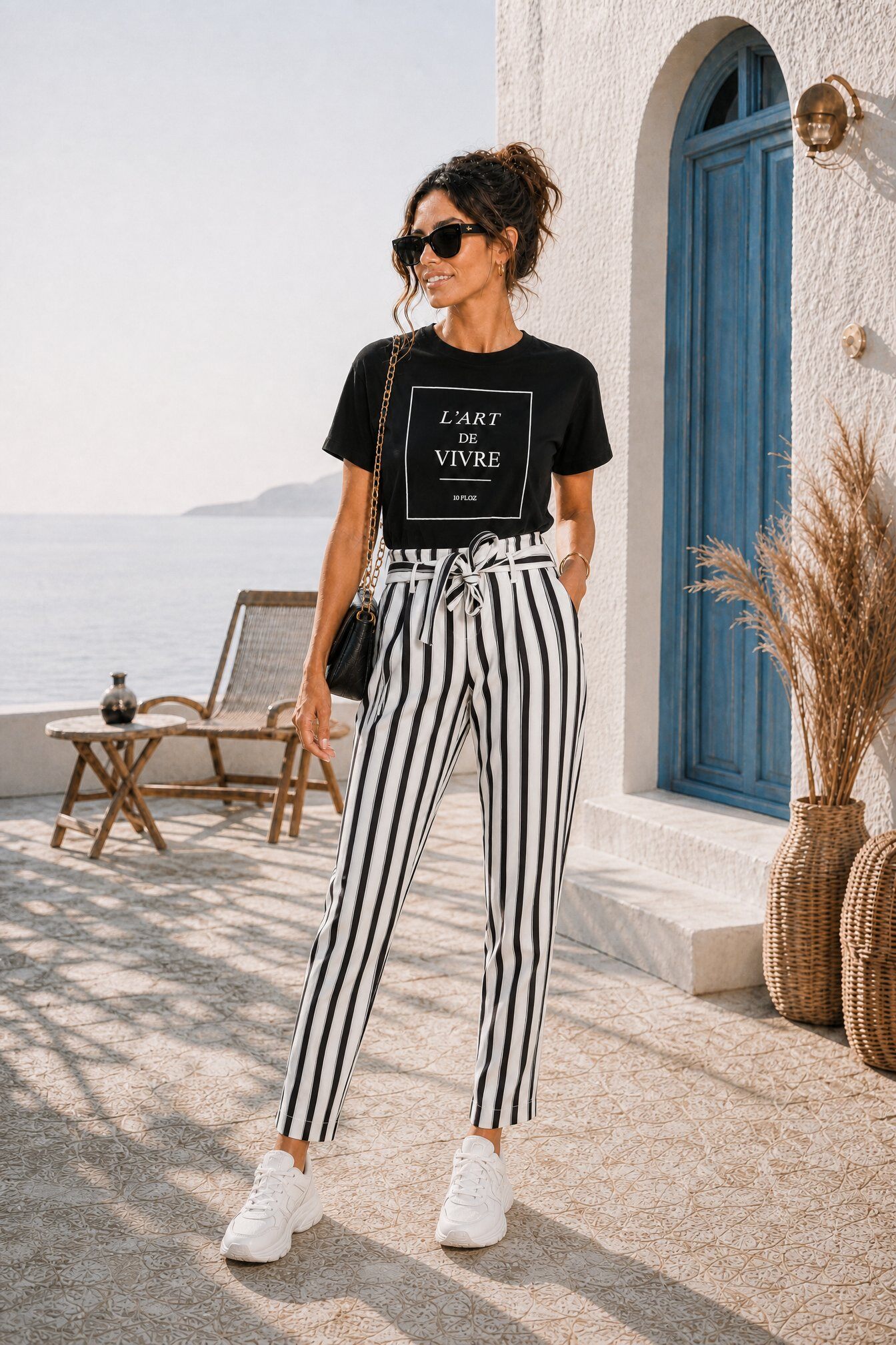Wholesaler Jessy Line - Striped high-waisted tie pants