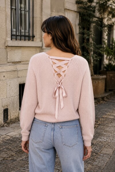 Großhändler Jessy Line - Mohair-Wollpullover mit Schnürung am Rücken Großhändler Jessy Line - Mohair-Wollpullover mit Schnürung am Rücken
