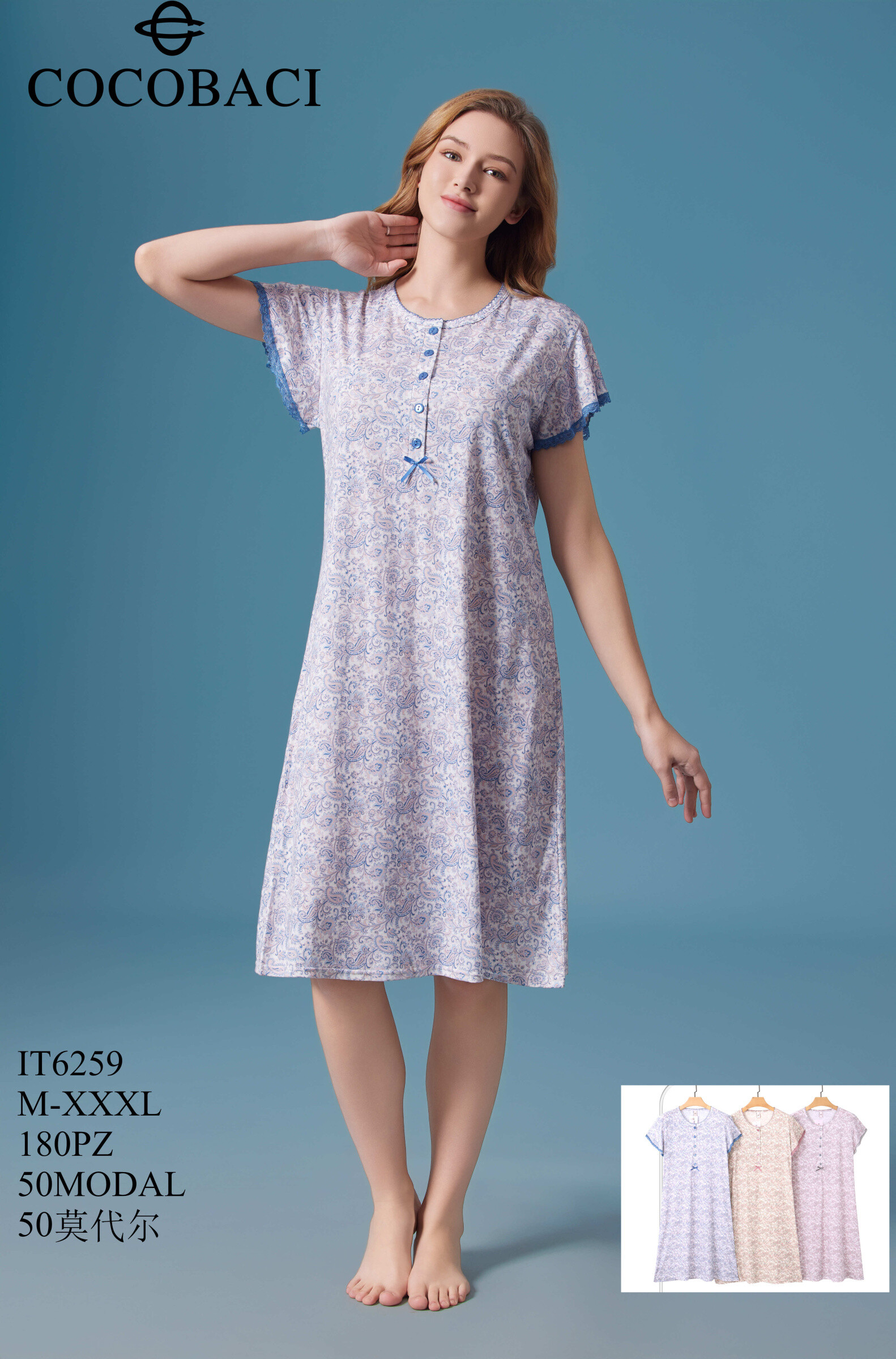Grossiste JESSYLIA - chemise de nuit coton viscose