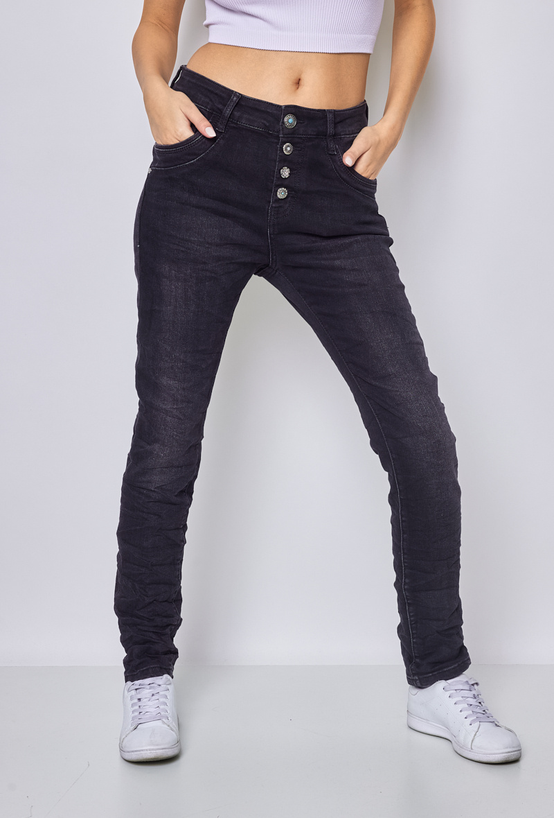 Grossiste Jewelly - JEANS BAGGY GRIS FONCE  MATIERE STYLE JOGGING