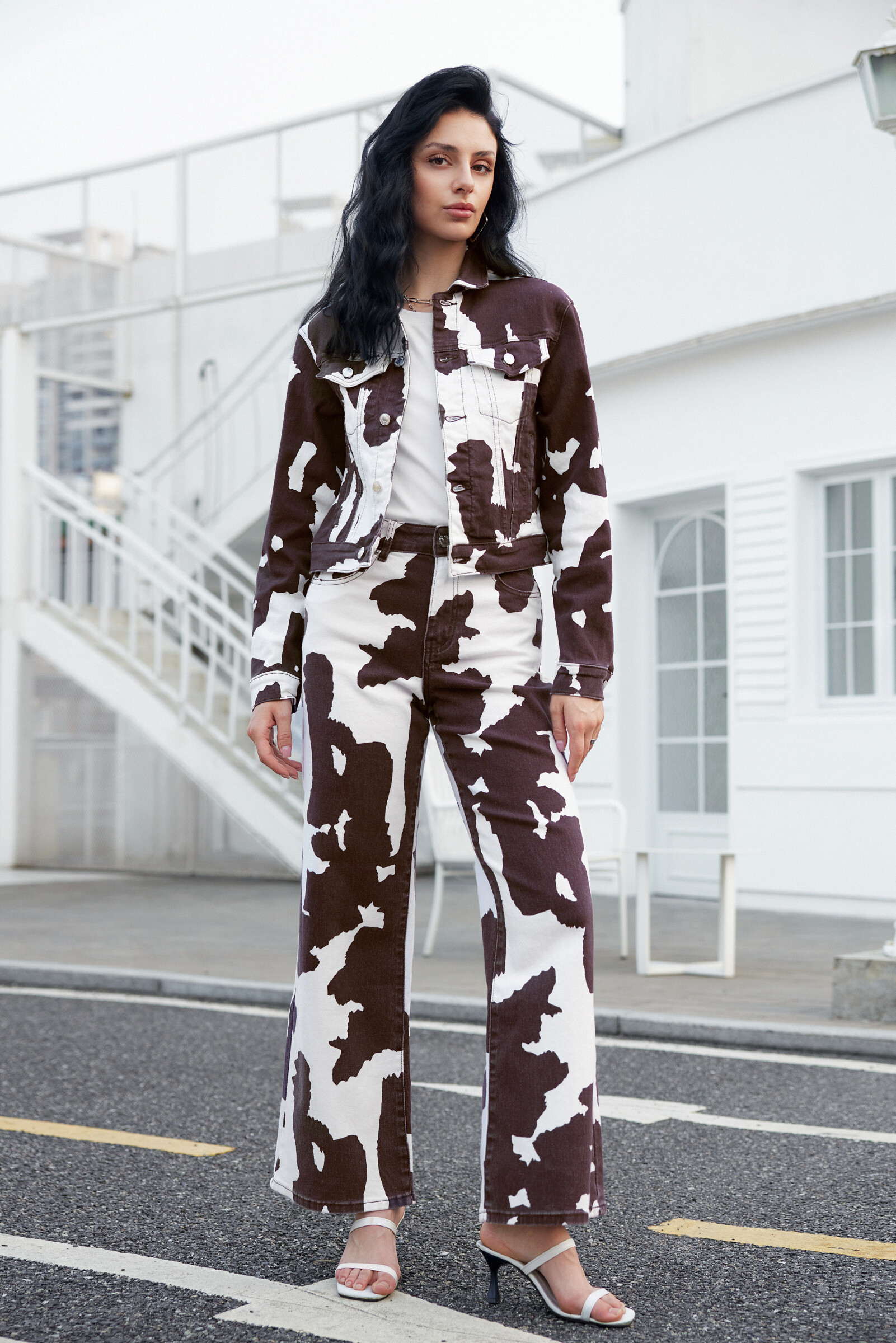 Cow printed jeans jacket