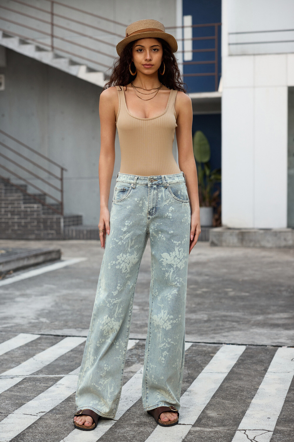Wholesaler Jewelly - wide leg jeans flowers print