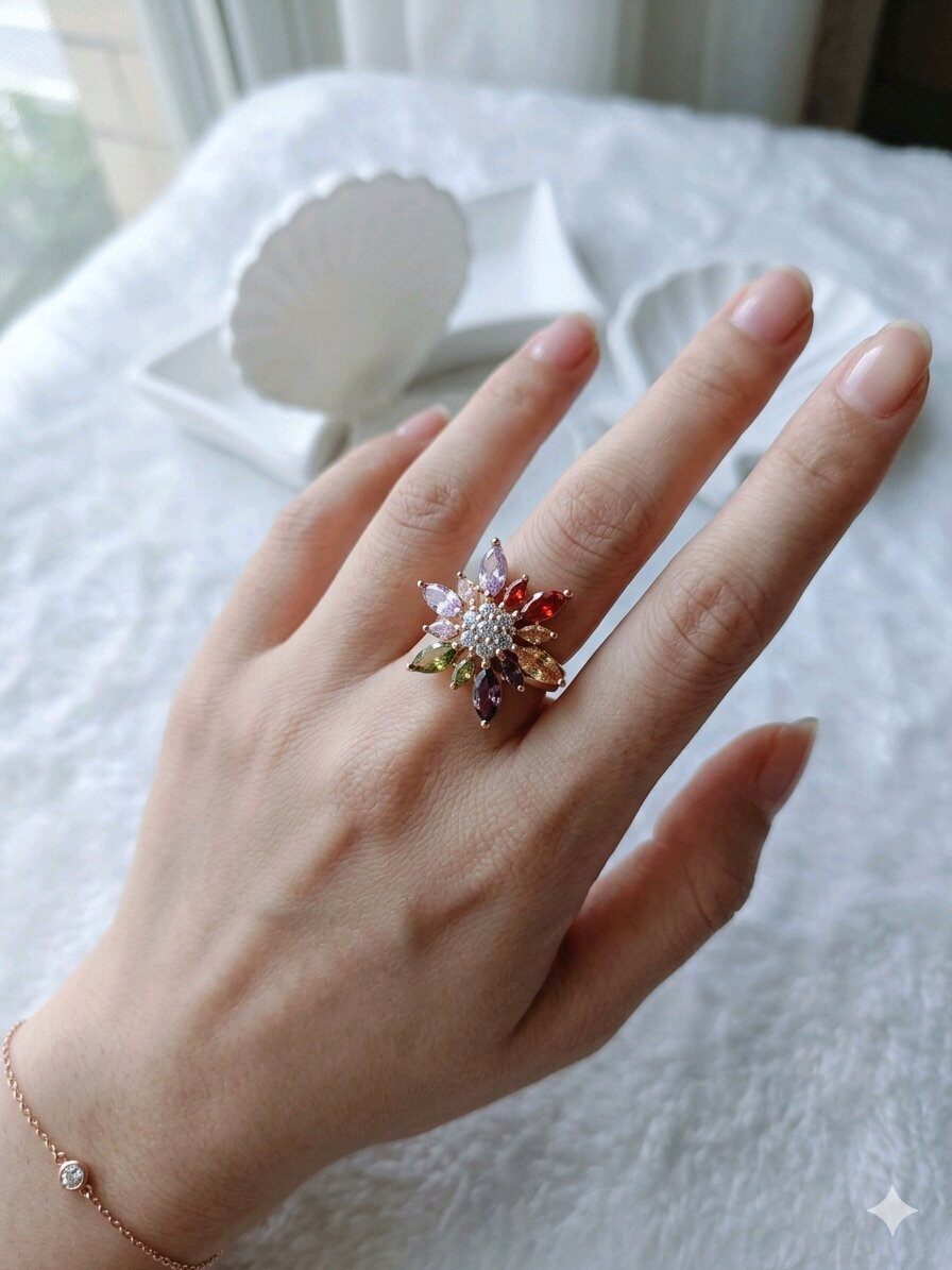 Mayorista JINLONG BIJOUX - Anelli flor colorati con circonitas y rame fashion