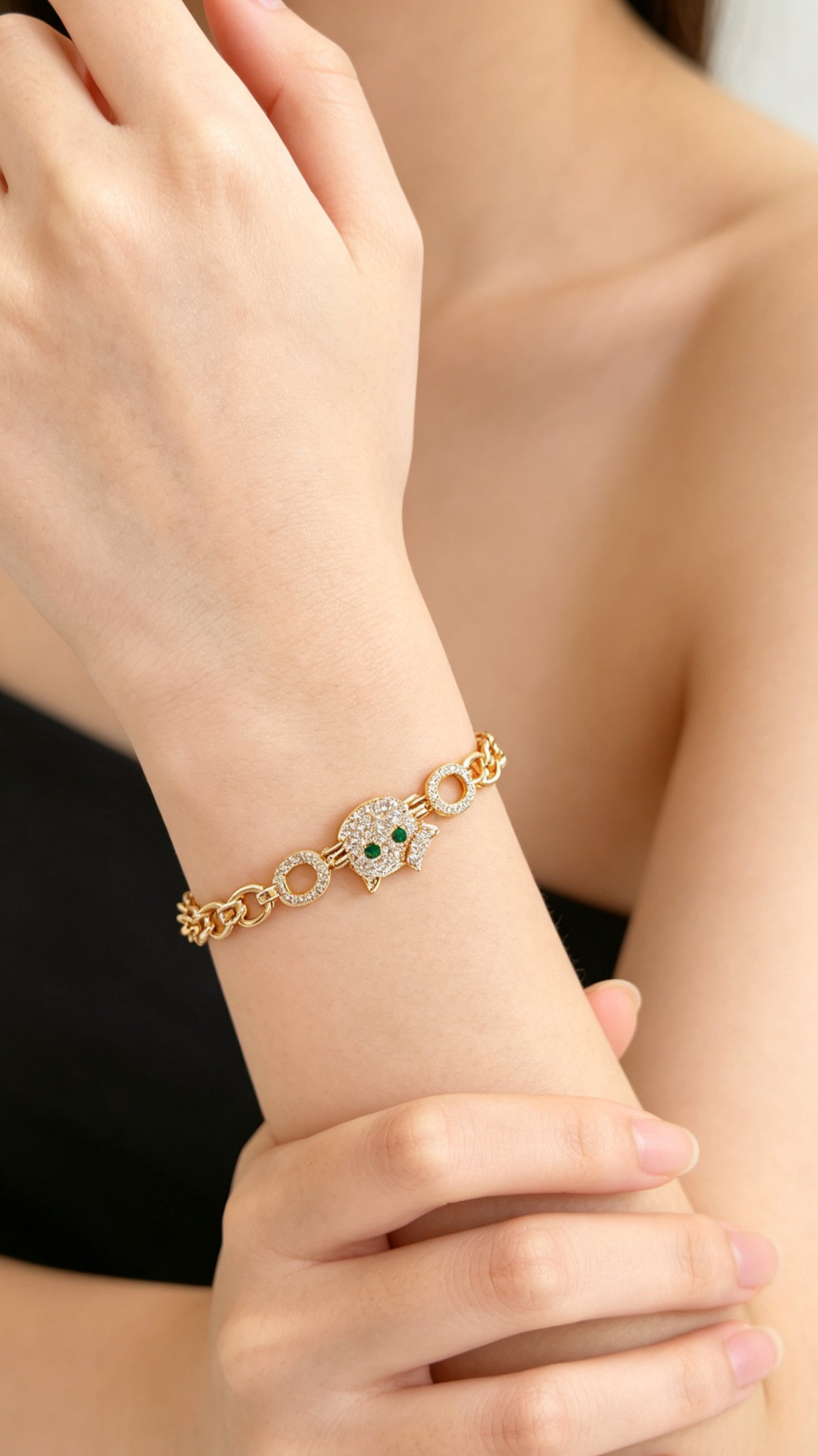 Wholesaler JINLONG BIJOUX - Bracciale gatto con zirconi e rame rodiato