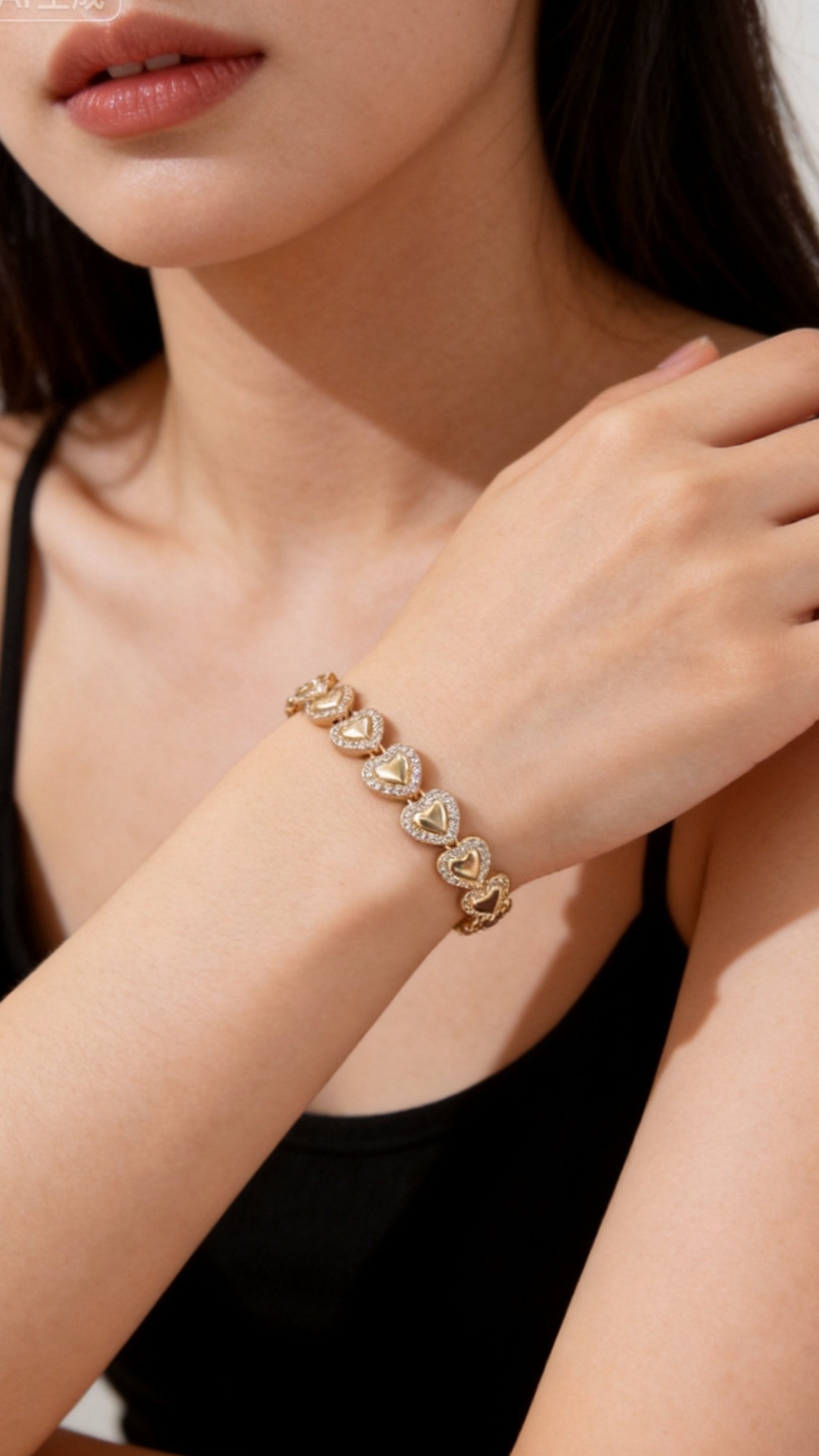 Wholesaler JINLONG BIJOUX - Bracciale cuore media con zirconia e rame rodiato